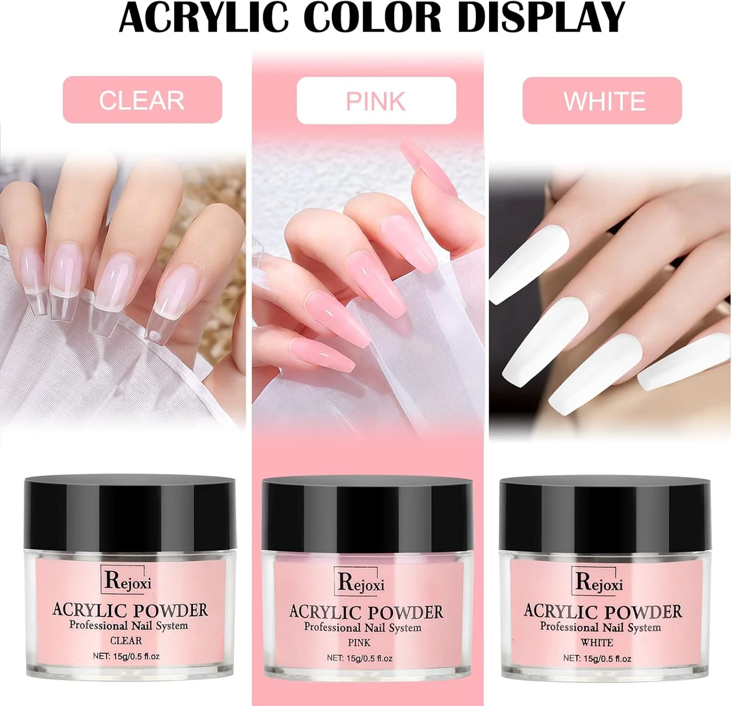 ست کاشت ناخن اکریلیک به همراه دهیدراتور و پرایمر، پودر و لیکوئید اکریلیک، تیپ ناخن فرانسوی شفاف، چسب و برس - ست کامل DIY