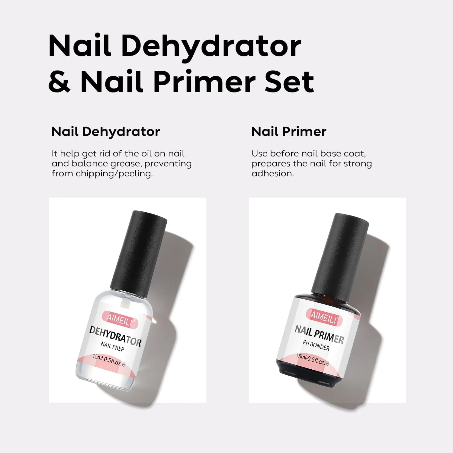 آمادهساز و زیرساز ناخن AIMEILI، 15 میلیلیتر، آمادهسازی ناخن برای کاشت ژل و اکریلیک، بدون نیاز به خشککردن آمادهساز و زیرساز ناخن AIMEILI، 15 میلیلیتر، آمادهسازی ناخن برای کاشت ژل و اکریلیک، بدون نیاز به خشککردن