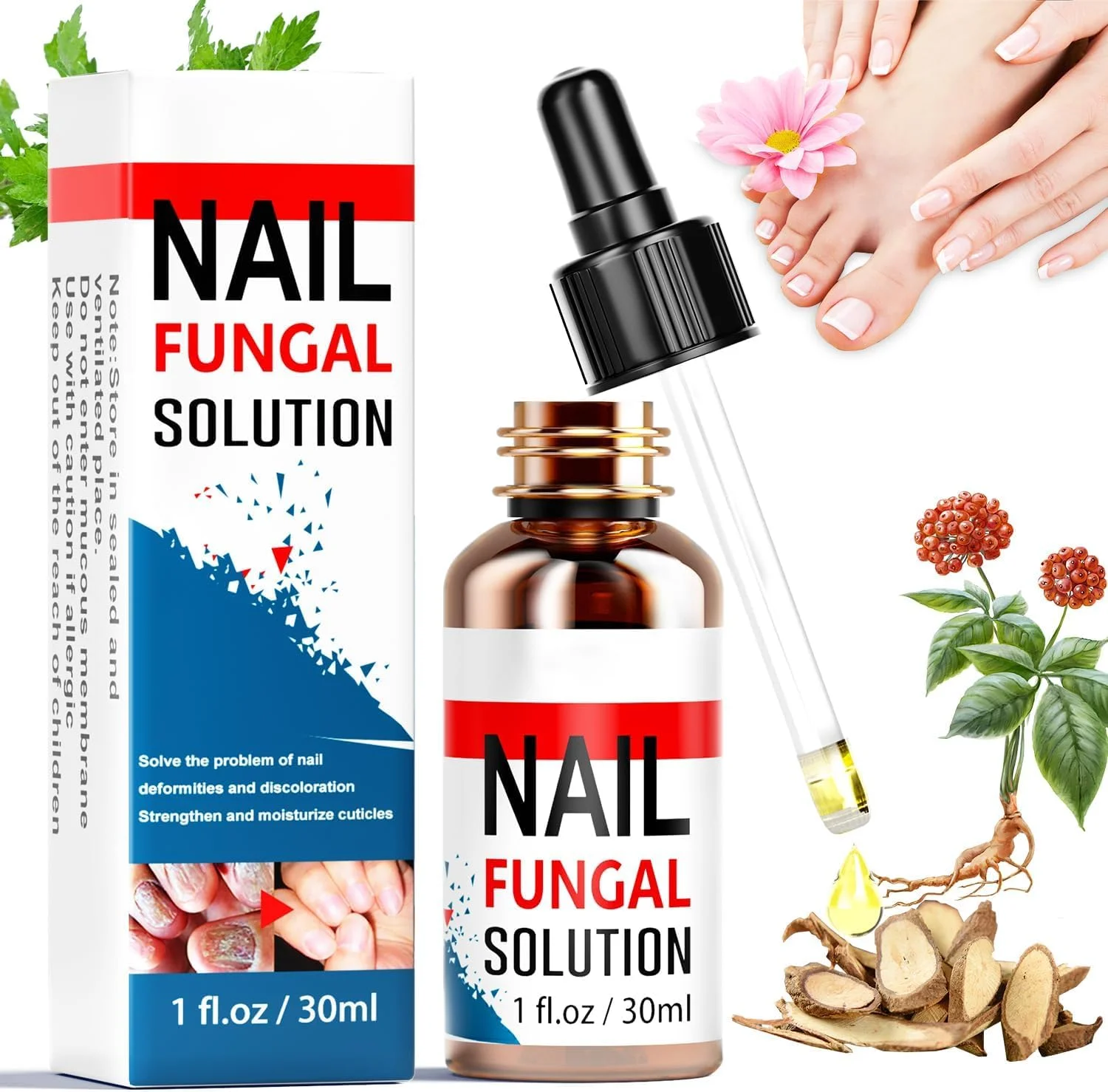 محلول درمان ناخن پا، ترمیم موثر ناخن برای ناخن های پا و دست، فرمول ضد قارچ با مواد طبیعی، به آرامی مراقبت از ناخن را احیا می کند، ناخن های آسیب دیده را التیام می بخشد و احیا می کند (30 میلی لیتر)