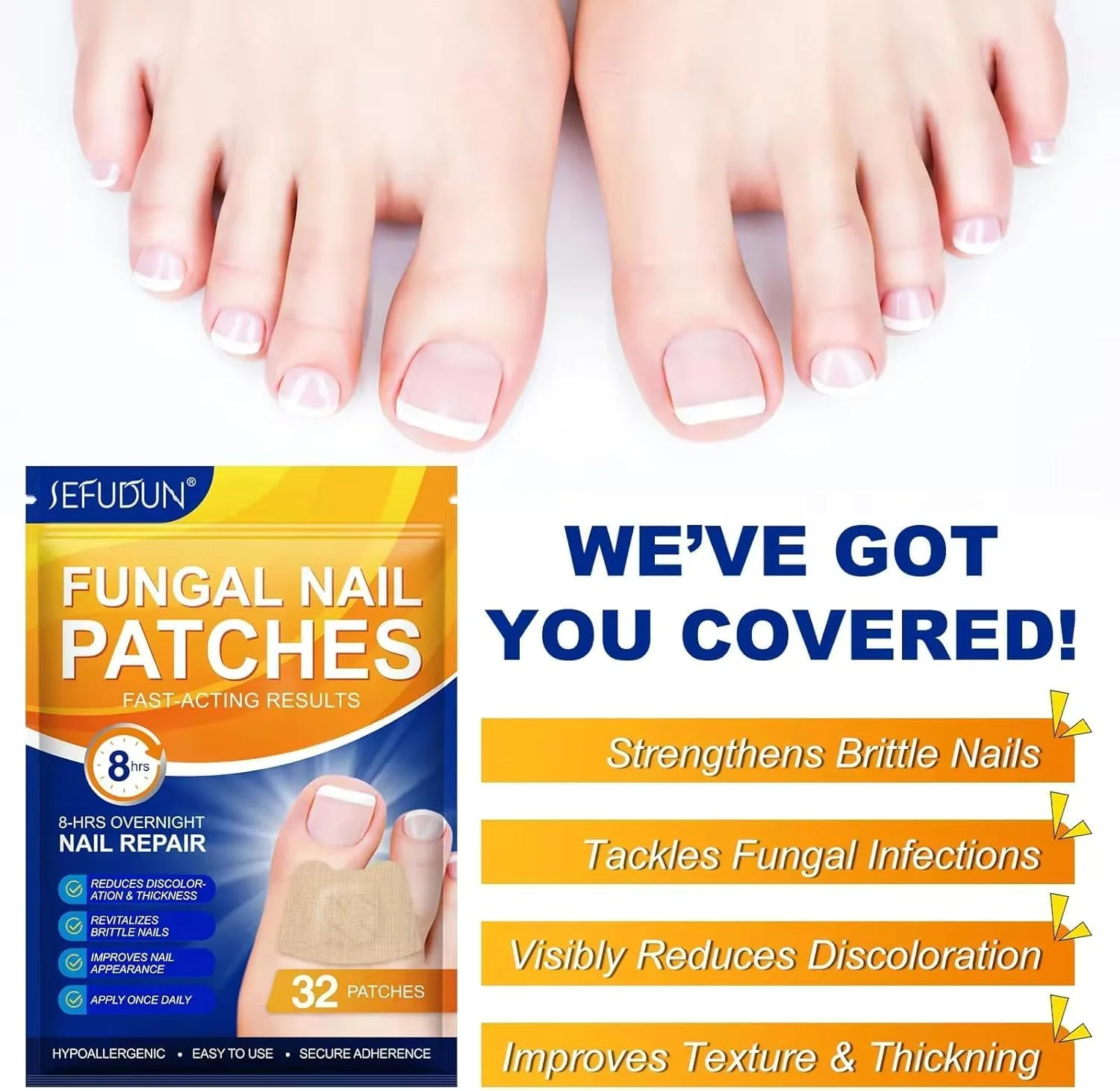 ۳۲ عدد پد درمان قارچ ناخن، پد قوی برای ناخن های قارچی | پد ناخن قارچی با قابلیت استفاده ۸ ساعته در طول شب | پد پا | ترمیم قوی برای قارچ ناخن | استیکر ترمیم ناخن پا