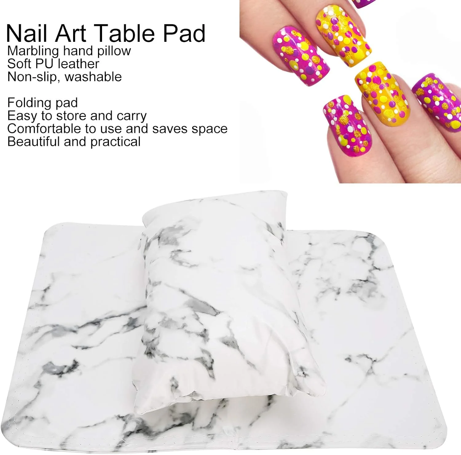 بالشتک دستی طراحی ناخن، پد میز طراحی ناخن چرمی PU نرم و قابل شستشو برای استفاده خانگی و سالن ناخن (سفید) بالشتک دستی طراحی ناخن، پد میز طراحی ناخن چرمی PU نرم و قابل شستشو برای استفاده خانگی و سالن ناخن (سفید)