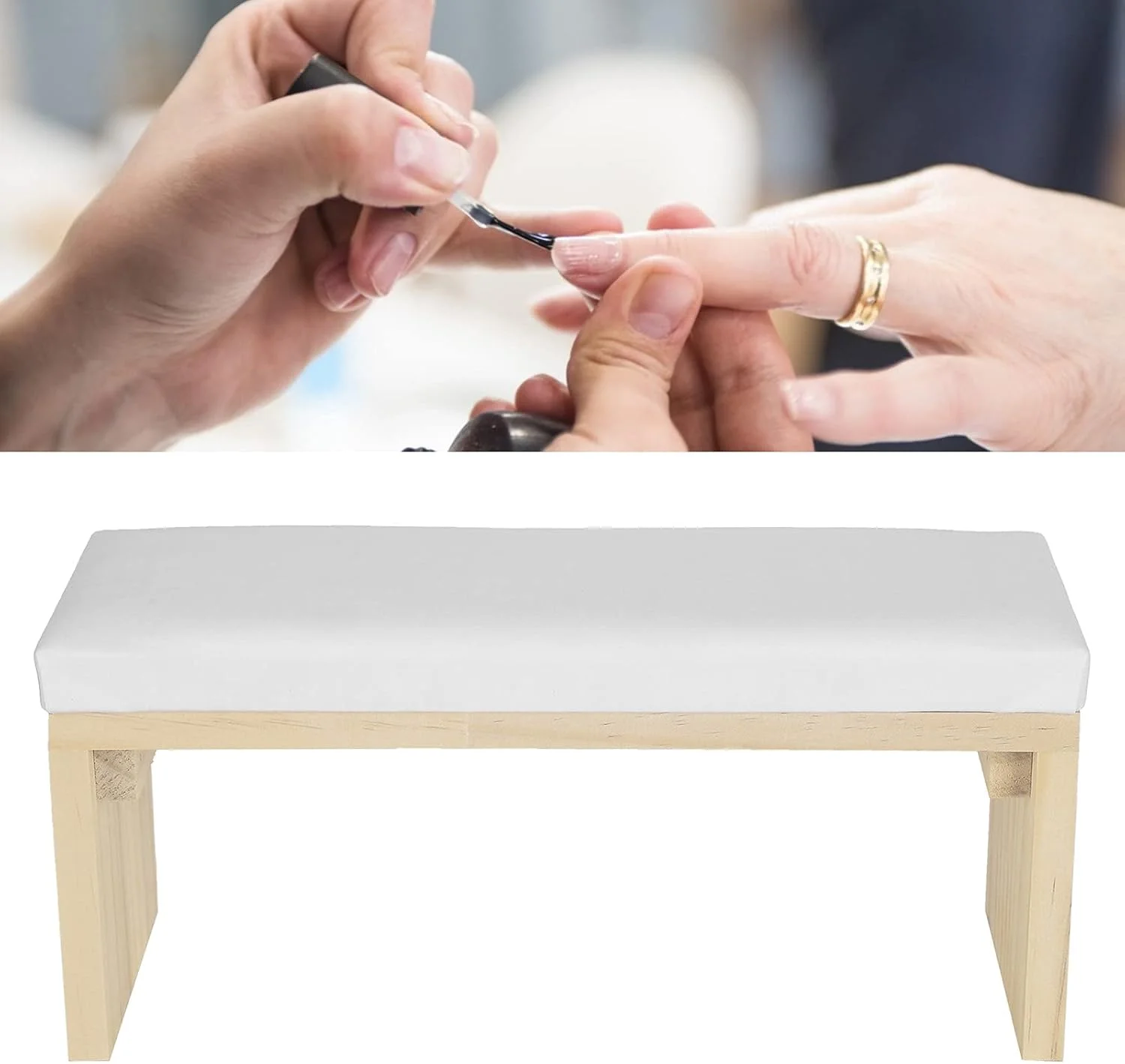 بالشتک دستی طراحی ناخن از جنس چرم PU نرم، پایه چوبی، طراحی راحت و ارگونومیک، تمیز کردن آسان، قابل حمل برای مانیکور (سفید)