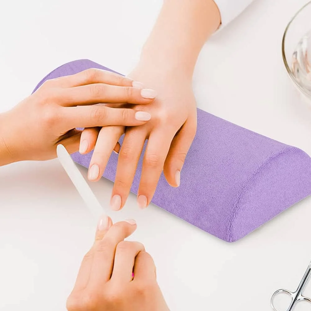 بالشتک دستی، بالشت اسفنجی نرم طراحی ناخن - بالشتک استراحت دست، نگهدارنده بازوی قابل شستشو و جداشدنی، مانیکور برای تجهیزات طراحی ناخن، ابزار آرایشی و بهداشتی (بنفش)