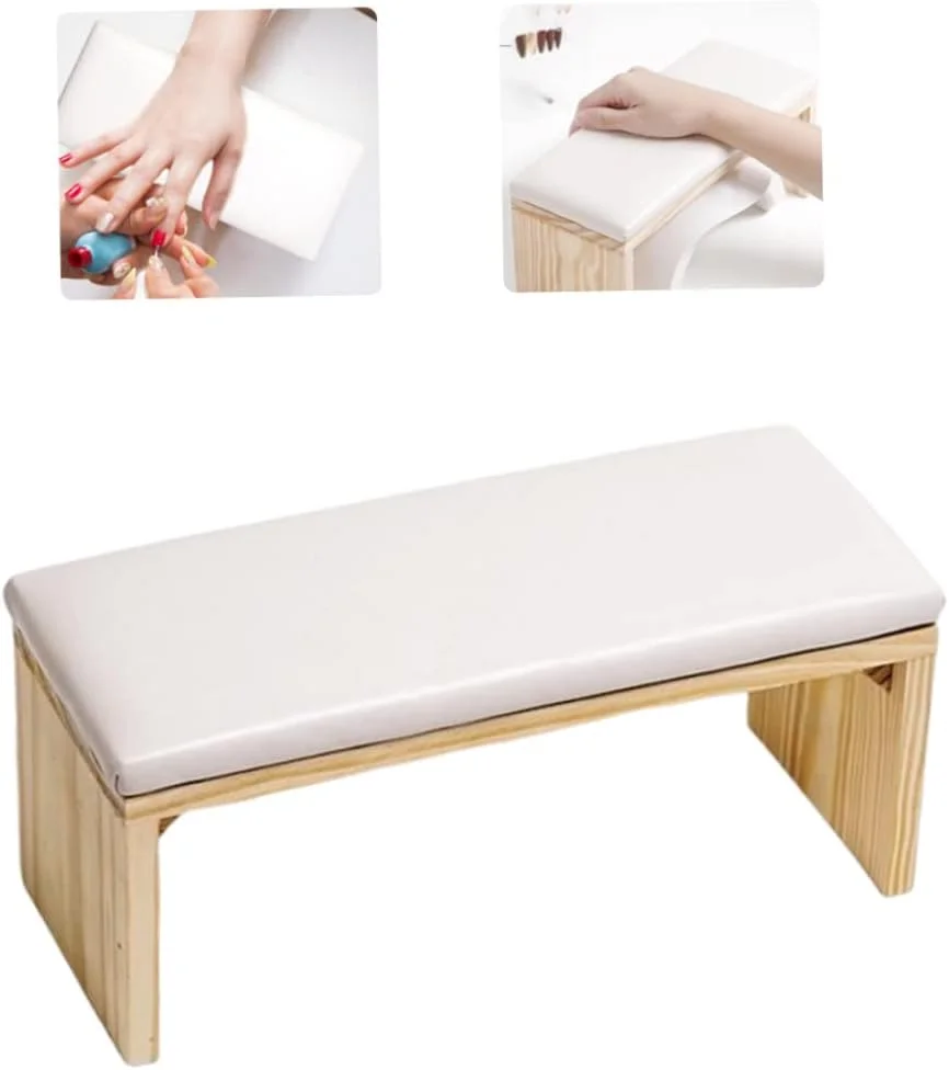 بالشتک تکیه گاه دست ناخن، تکیه گاه چوبی دست، بالشتک میز مانیکور، بالشتک دست برای تکیه گاه دست مانیکور، سفید