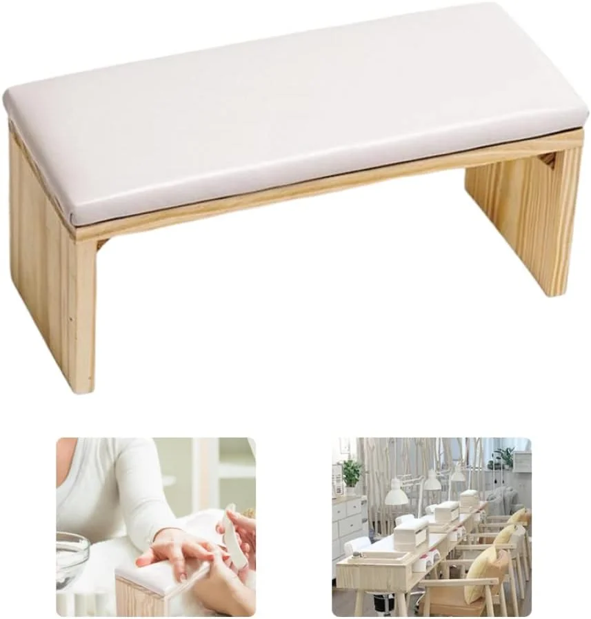 بالشتک تکیه گاه دست ناخن، تکیه گاه چوبی دست، بالشتک میز مانیکور، بالشتک دست برای تکیه گاه دست مانیکور، سفید