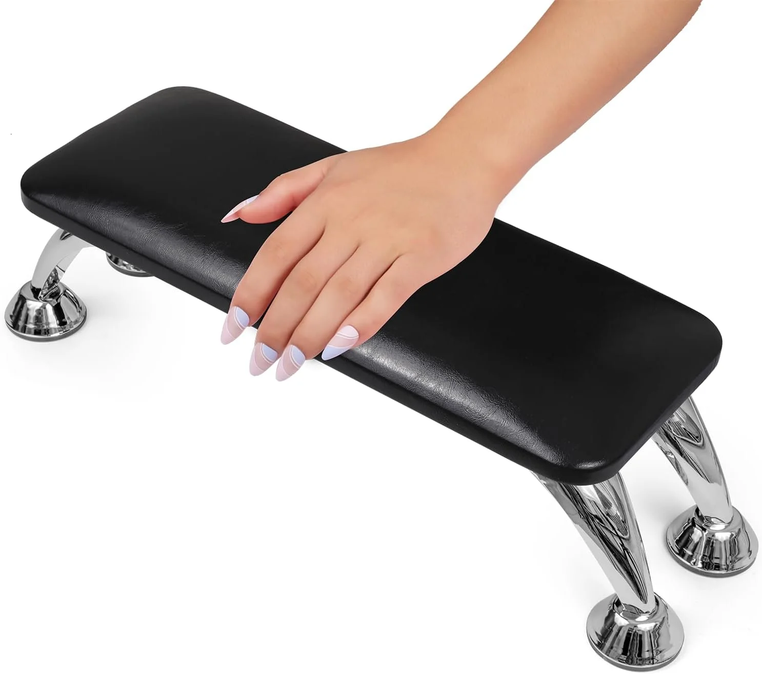 تکیه گاه دست برای تکنسین های ناخن، تمیز کردن آسان، تکیه گاه راحت و حمایتی دست برای مانیکور و پدیکور، تکیه گاه دست با کیفیت سالن با چرم PU برای طراحی ناخن (مشکی)
