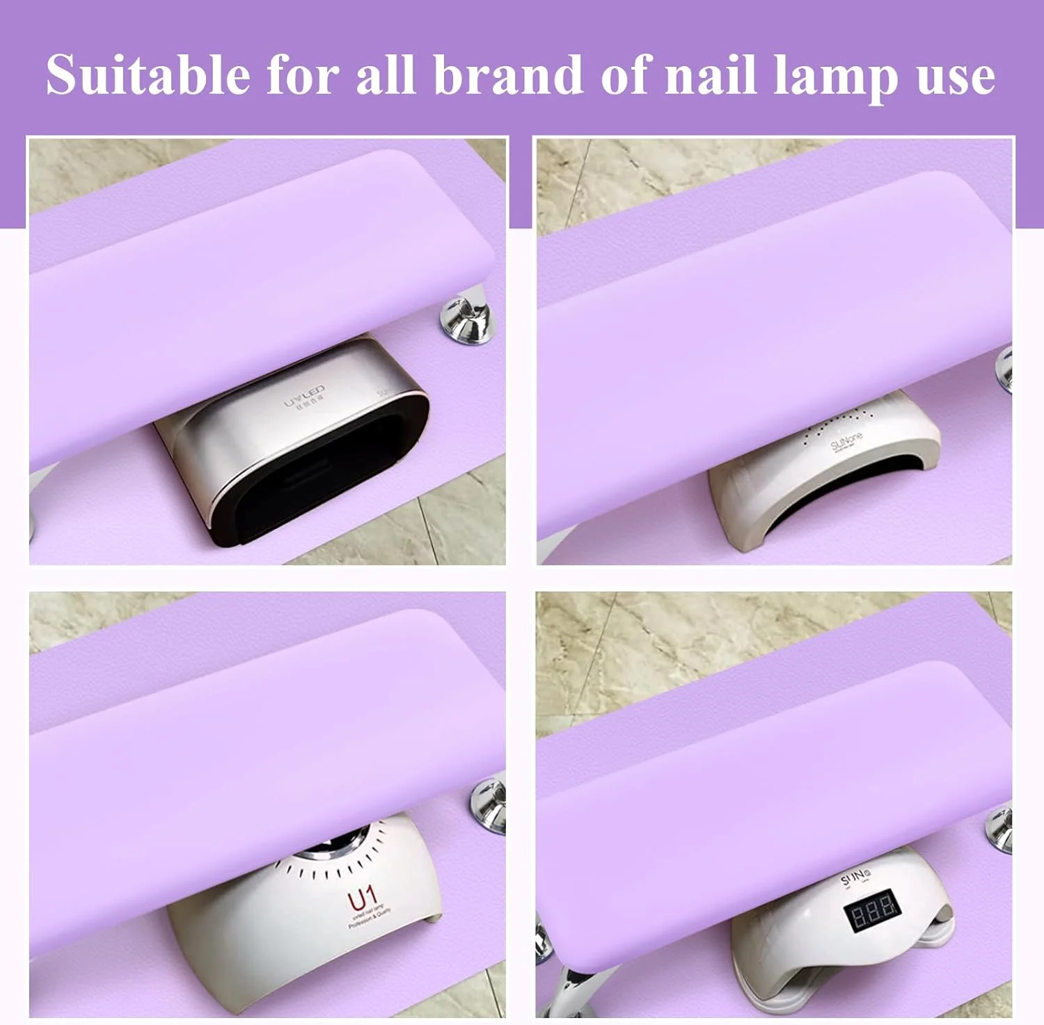 تکیه گاه دست ناخن برای کاشت ناخن اکریلیک همراه با زیرانداز میز ناخن، تکیه گاه دست از جنس چرم میکروفیبر نرم، بالشتک نرم زیر دست و پاف زیرپایی تاشو برای استفاده تکنسین های ناخن (بنفش)