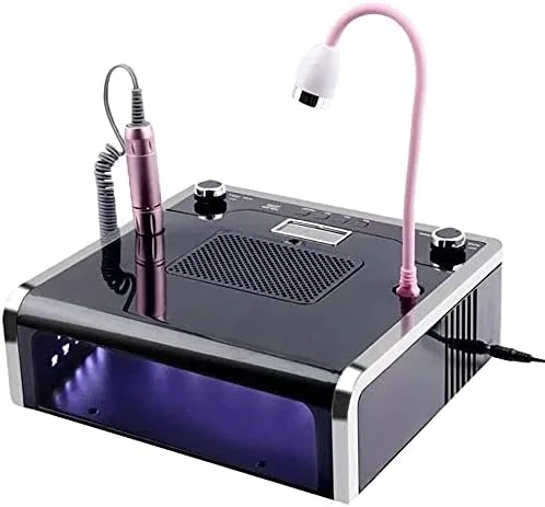 دستگاه مانیکور 6 در 1، قلم دریل ناخن حرفه ای 108 وات، جمع کننده گرد و غبار ناخن، چراغ مانیکور، بالشتک استراحت دست، تجهیزات چند منظوره هنر ناخن، مشکی