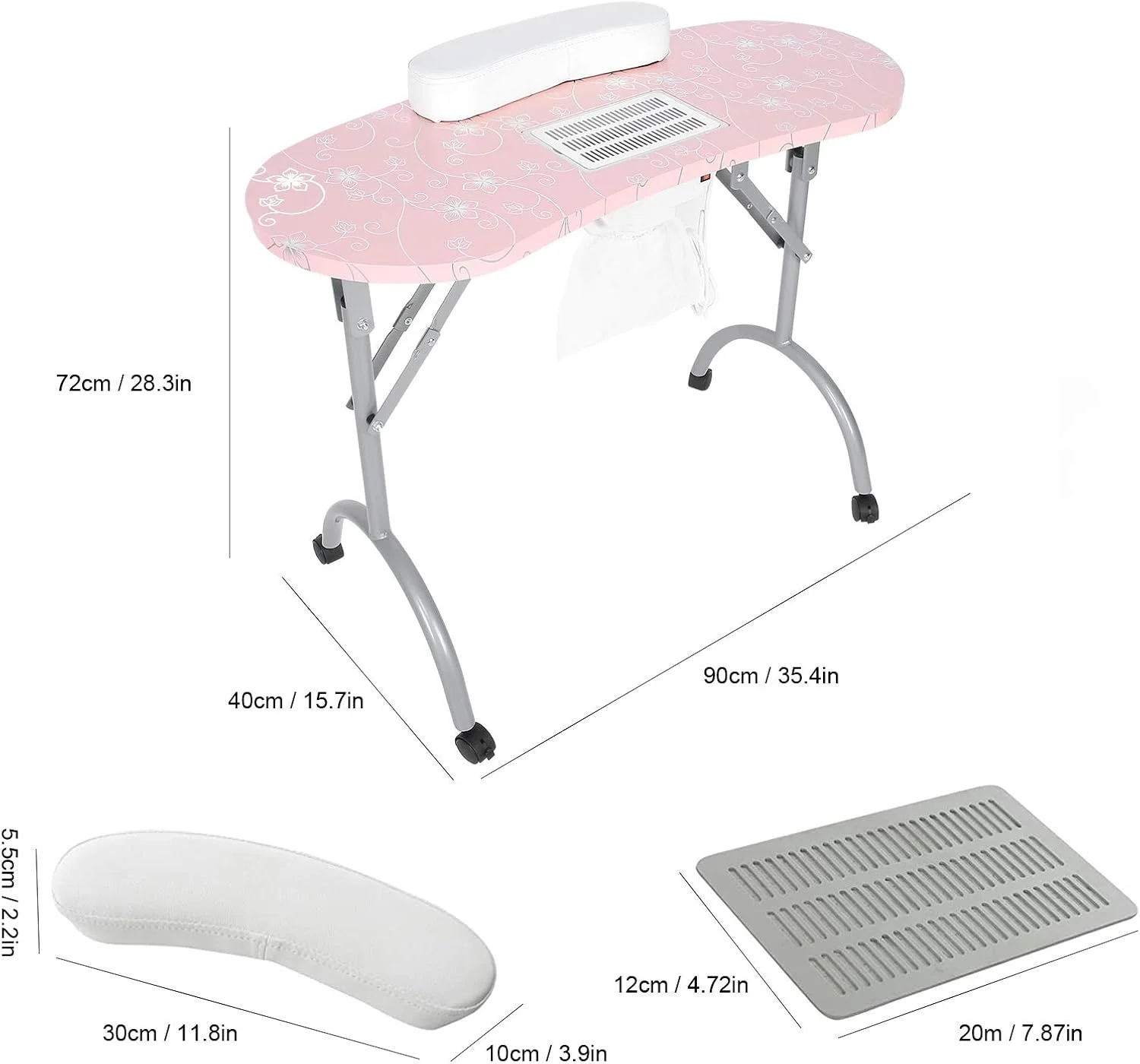 میز ناخن دستی، میز مانیکور قابل حمل با بالشتک استراحت دست جمع کننده گرد و غبار چرخ دار برای اسپا خانگی، سالن زیبایی، هنر ناخن (#2) میز ناخن دستی، میز مانیکور قابل حمل با بالشتک استراحت دست جمع کننده گرد و غبار چرخ دار برای اسپا خانگی، سالن زیبایی، هنر ناخن (#2)