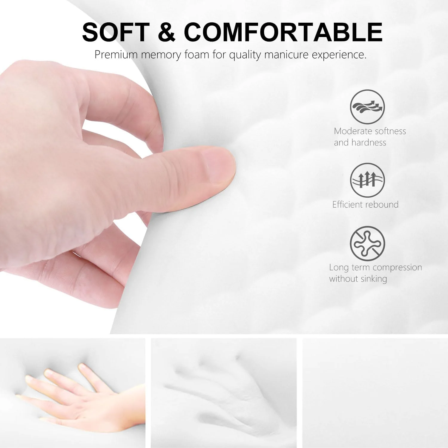 بالشتک استراحت دست U شکل نرم برای ناخن کار، نگهدارنده پایه استراحت دست مانیکور با قابلیت جدا شدن، پایه های شیب دار، فوم حافظه دار (سفید)