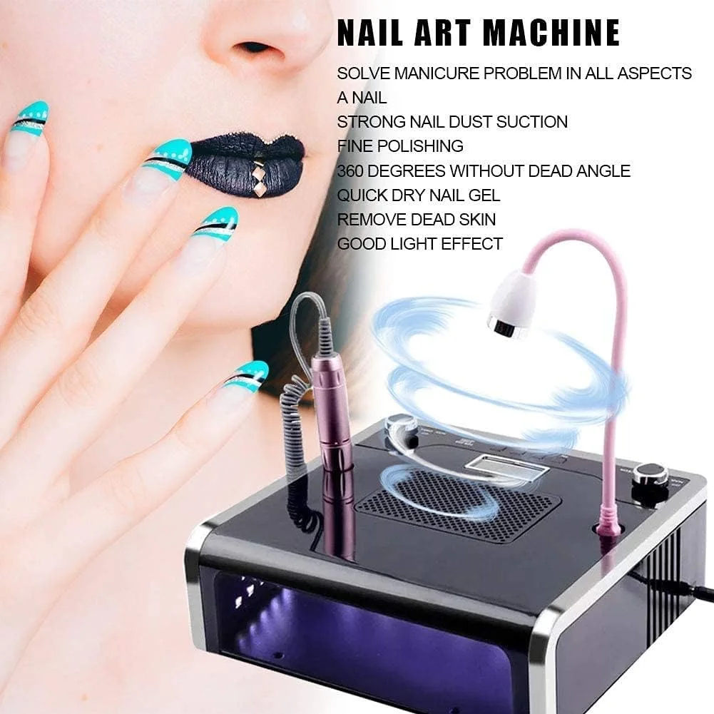 دستگاه مانیکور 6 در 1، قلم دریل ناخن حرفه ای 108 وات، جمع کننده گرد و غبار ناخن، چراغ مانیکور، بالشتک استراحت دست، تجهیزات چند منظوره هنر ناخن، مشکی دستگاه مانیکور 6 در 1، قلم دریل ناخن حرفه ای 108 وات، جمع کننده گرد و غبار ناخن، چراغ مانیکور، بالشتک استراحت دست، تجهیزات چند منظوره هنر ناخن، مشکی