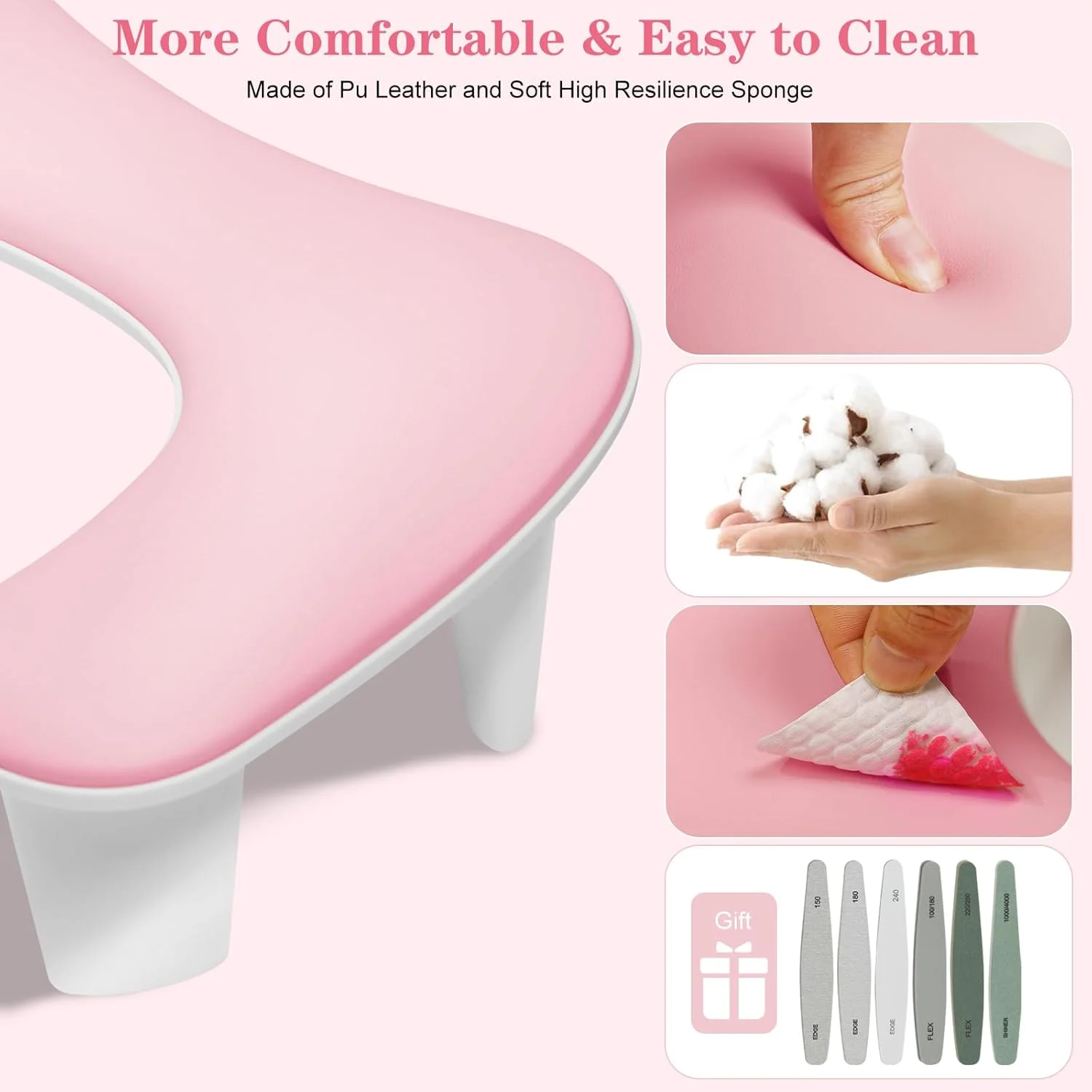 استراحتگاه دست دو طرفه برای تکنسین ناخن، استند قابل حمل حرفه ای دست ناخن، بالش دستی ناخن U شکل با 6 عدد سوهان ناخن، استند استراحتگاه مانیکور چرمی، لوازم ضروری مانیکوریست سالن (صورتی) استراحتگاه دست دو طرفه برای تکنسین ناخن، استند قابل حمل حرفه ای دست ناخن، بالش دستی ناخن U شکل با 6 عدد سوهان ناخن، استند استراحتگاه مانیکور چرمی، لوازم ضروری مانیکوریست سالن (صورتی)