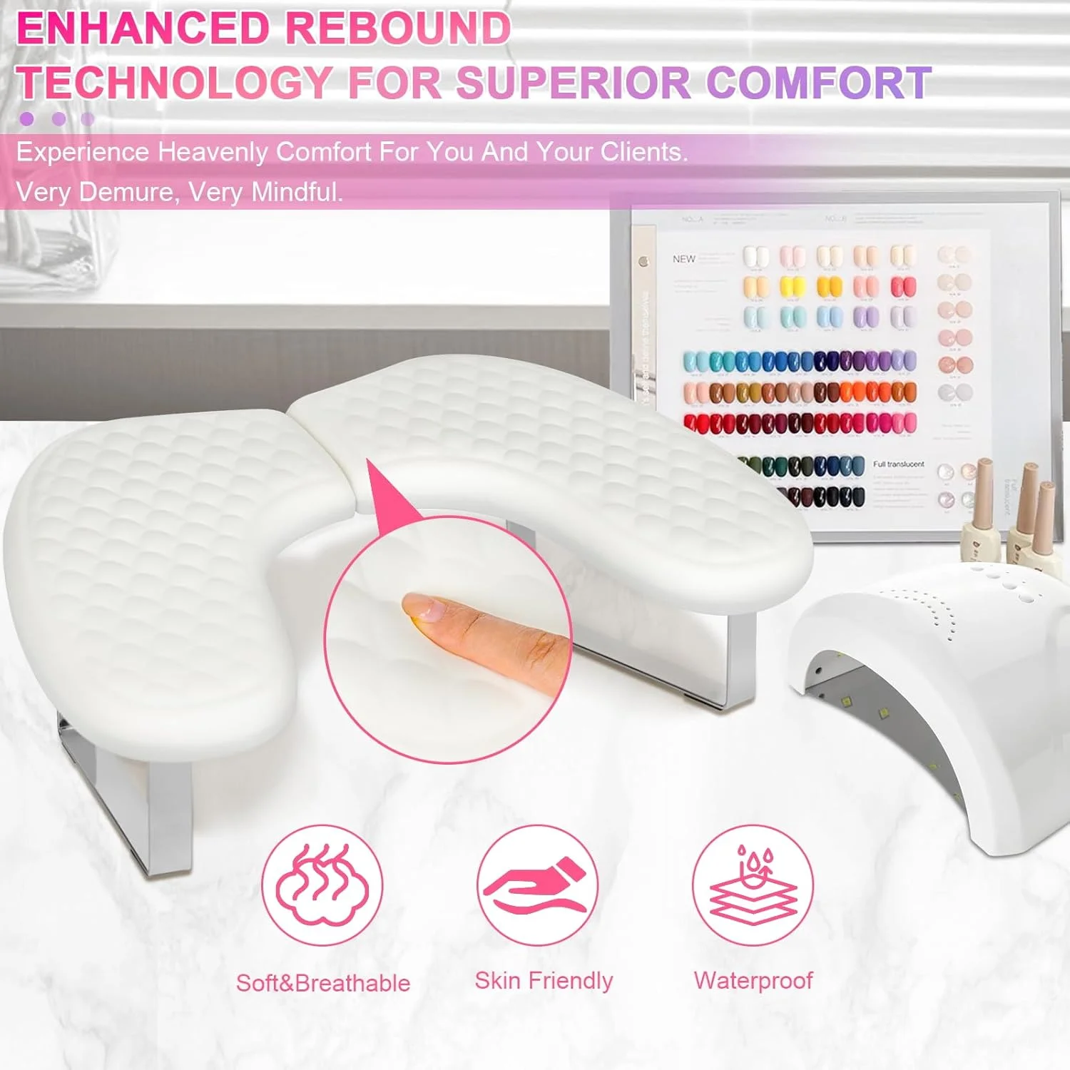 تکیه گاه آرگونومیک دست برای ناخن کاران، پایه استیل U شکل با پدهای ضد لغزش، مناسب برای اکثر دستگاه های UV ناخن، لوازم ضروری برای مانیکور خانگی (سفید) تکیه گاه آرگونومیک دست برای ناخن کاران، پایه استیل U شکل با پدهای ضد لغزش، مناسب برای اکثر دستگاه های UV ناخن، لوازم ضروری برای مانیکور خانگی (سفید)