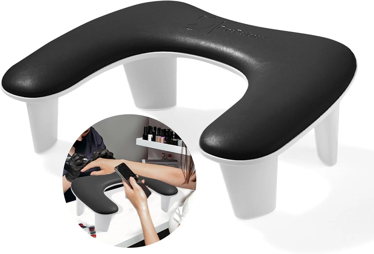 بالشتک زیر دستی ناخن - طراحی ارگونومیک U شکل با چرم مصنوعی PU، مناسب برای تکنسین های ناخن آکریلیک - ایده آل برای استفاده خانگی و حرفه ای - تمیز کردن آسان، ضد آب و قابل حمل