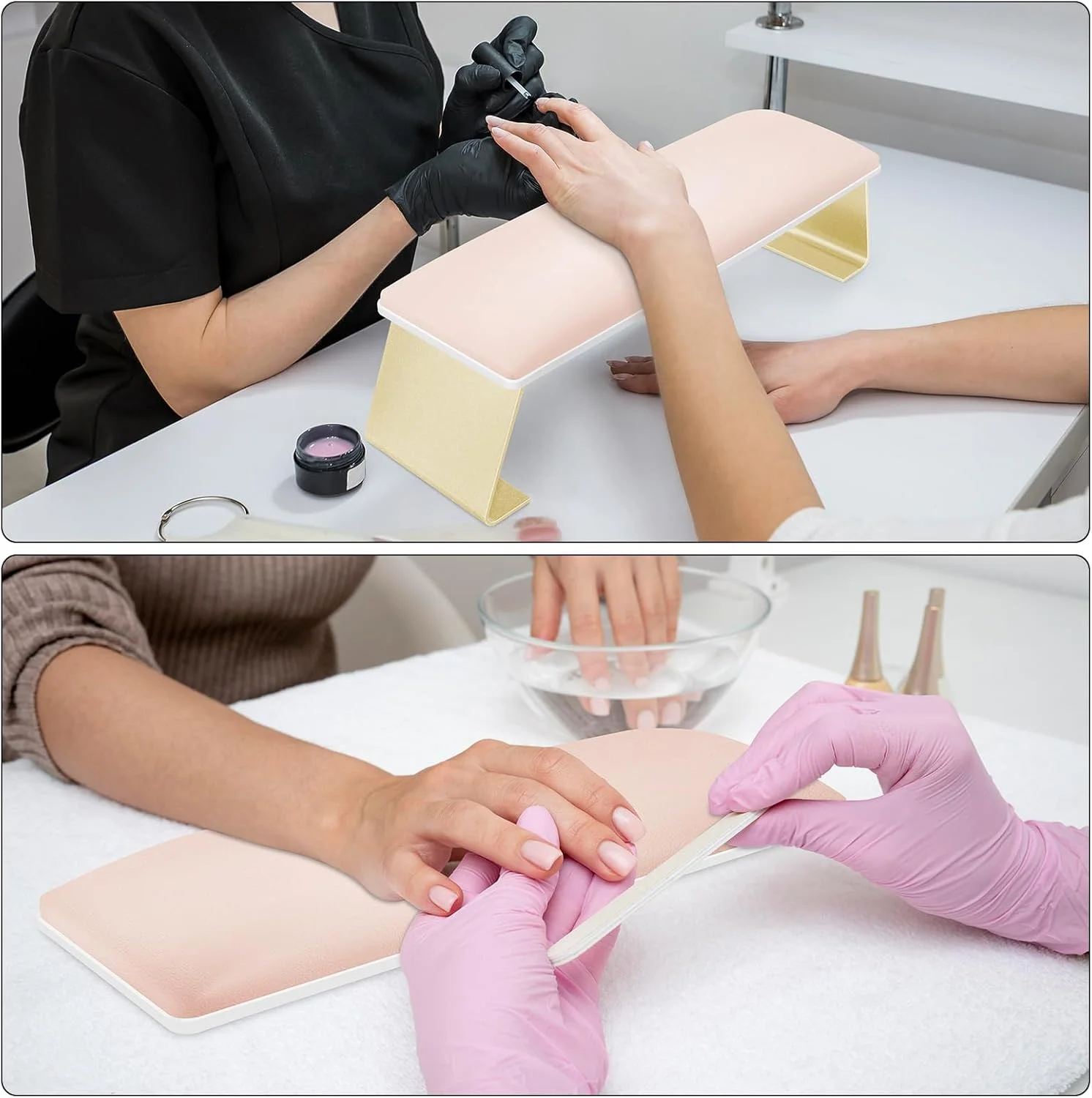 تکیه گاه دست برای ناخن، بالشتک تکیه گاه دست ناخن از جنس چرم قابل تمیز کردن، نگهدارنده نرم تکیه گاه دست برای تکنسین های سالن مانیکور، ناخن های DIY خانگی، پایه های طلایی ضد لغزش (صورتی B) تکیه گاه دست برای ناخن، بالشتک تکیه گاه دست ناخن از جنس چرم قابل تمیز کردن، نگهدارنده نرم تکیه گاه دست برای تکنسین های سالن مانیکور، ناخن های DIY خانگی، پایه های طلایی ضد لغزش (صورتی B)