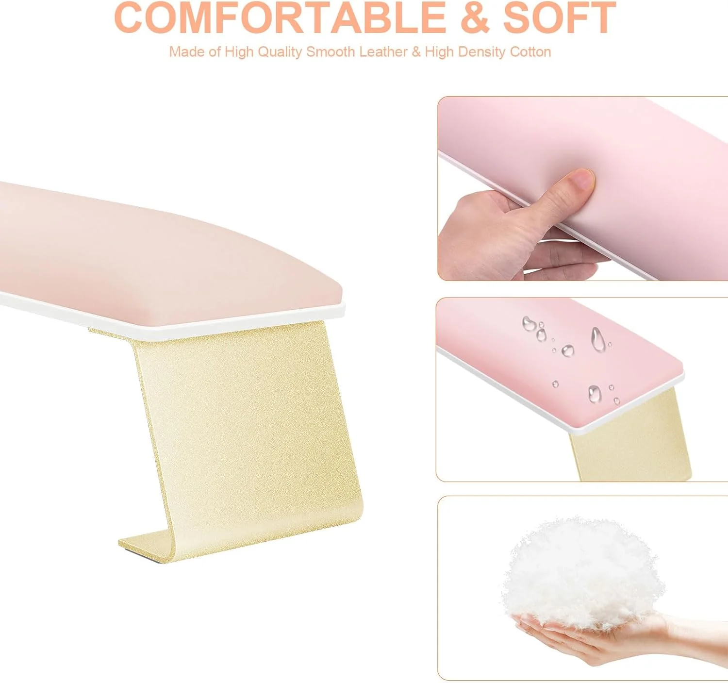 تکیه گاه دست برای ناخن، بالشتک تکیه گاه دست ناخن از جنس چرم قابل تمیز کردن، نگهدارنده نرم تکیه گاه دست برای تکنسین های سالن مانیکور، ناخن های DIY خانگی، پایه های طلایی ضد لغزش (صورتی B) تکیه گاه دست برای ناخن، بالشتک تکیه گاه دست ناخن از جنس چرم قابل تمیز کردن، نگهدارنده نرم تکیه گاه دست برای تکنسین های سالن مانیکور، ناخن های DIY خانگی، پایه های طلایی ضد لغزش (صورتی B)