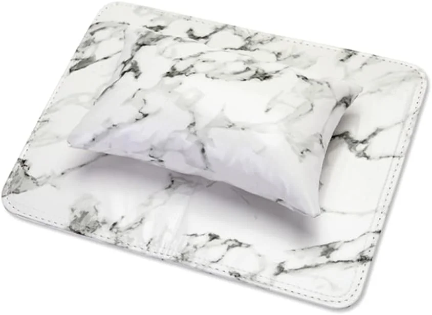 مجموعه بالشتک استراحت دست ناخن Fawoonu، پد نگهدارنده استراحت دست چرمی PU، نگهدارنده دست طرح سنگ مرمر برای استفاده در سالن و منزل