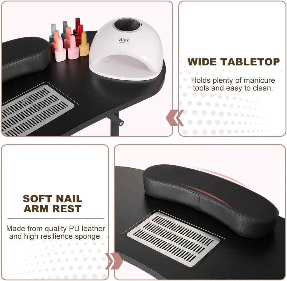 میز ناخن تاشو قابل حمل با ایستگاه شارژ و جمع کننده گرد و غبار، میز کار ناخن تاشو برای تکنسین اسپا سالن با پد مچ دست و 4 چرخ قفل شونده، 36 اینچ، مشکی میز ناخن تاشو قابل حمل با ایستگاه شارژ و جمع کننده گرد و غبار، میز کار ناخن تاشو برای تکنسین اسپا سالن با پد مچ دست و 4 چرخ قفل شونده، 36 اینچ، مشکی