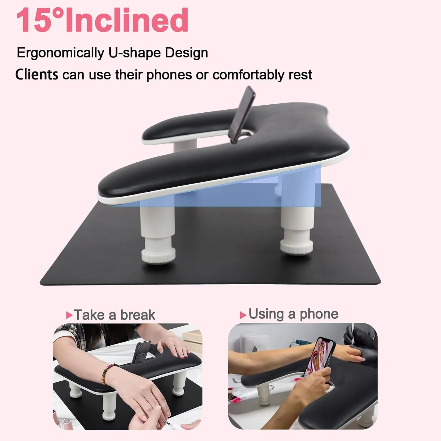تکیه گاه دست برای ناخن کار با زیرانداز میز ناخن، پایه قابل تنظیم U شکل، بالشتک استند استراحت دست برای هنر ناخن آکریلیک (مشکی) تکیه گاه دست برای ناخن کار با زیرانداز میز ناخن، پایه قابل تنظیم U شکل، بالشتک استند استراحت دست برای هنر ناخن آکریلیک (مشکی)