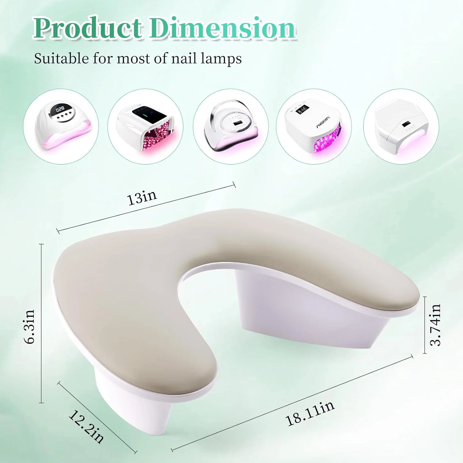 تکیه گاه دست برای ناخن کار، تکیه گاه دست U شکل از جنس چرم PU نرم، تکیه گاه دست با زاویه شیب ارگونومیک برای ناخن کار، کوسن تکیه گاه دست مانیکور سالن حرفه ای (خاکستری)