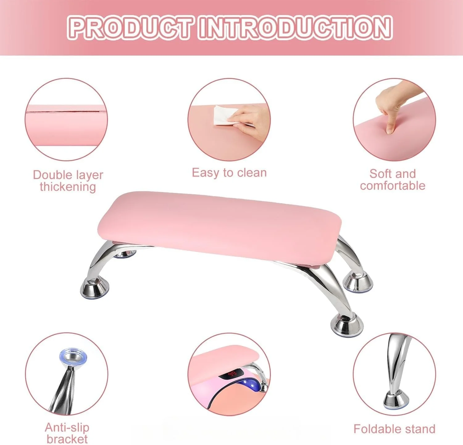 تکیه گاه بزرگ دست برای ناخن فروشگاه سفید، تکیه گاه دست ناخن از جنس چرم میکروفیبر، تکیه گاه نرم دست برای ناخن های دست و پا، تکیه گاه دست ناخن قابل جابجایی با ابزار نصب و ابزار مانیکور (صورتی) تکیه گاه بزرگ دست برای ناخن فروشگاه سفید، تکیه گاه دست ناخن از جنس چرم میکروفیبر، تکیه گاه نرم دست برای ناخن های دست و پا، تکیه گاه دست ناخن قابل جابجایی با ابزار نصب و ابزار مانیکور (صورتی)