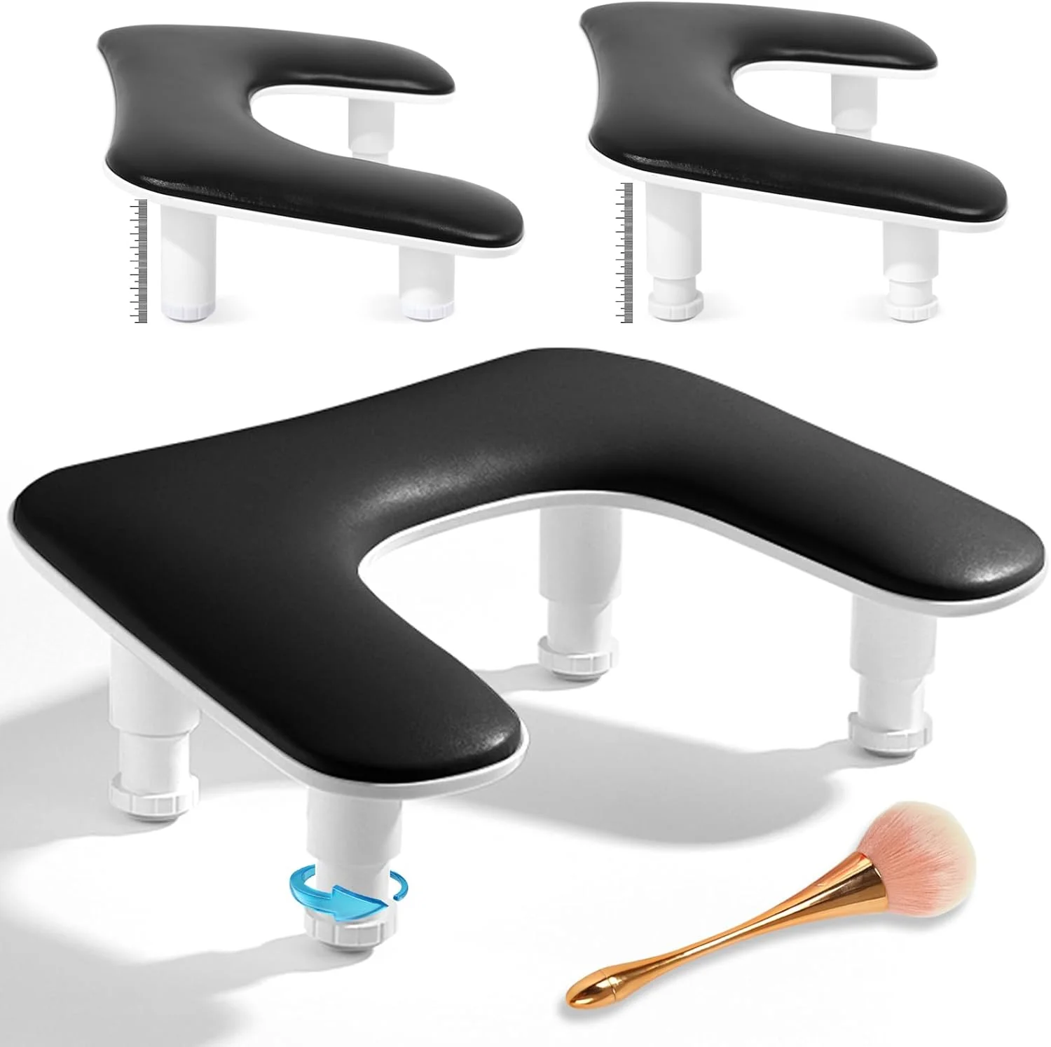 تکیه گاه دست برای ناخن کار، پایه دست ناخن با ارتفاع قابل تنظیم، بالش دستی ناخن حرفه ای U شکل با 1 عدد برس ناخن، تکیه گاه چرمی مانیکور، لوازم ضروری مانیکوریست سالن (مشکی)