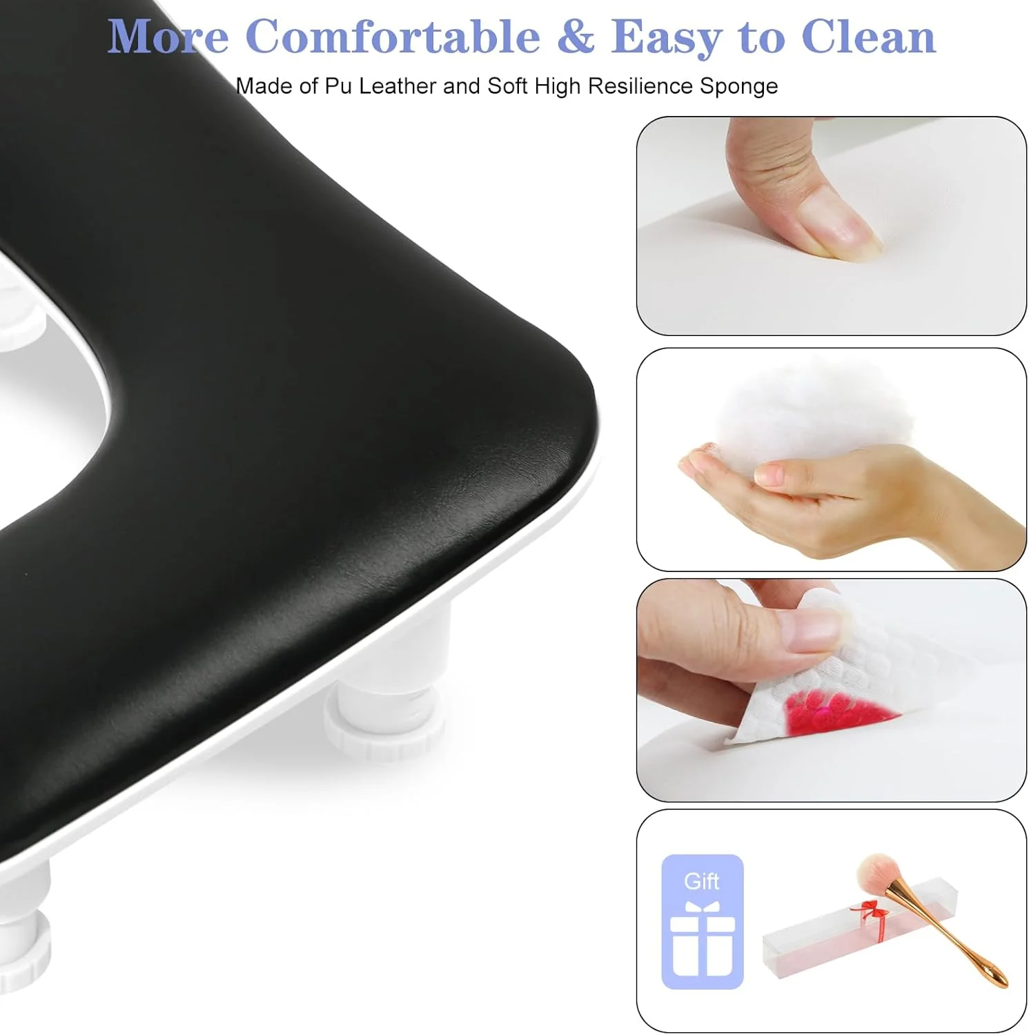 تکیه گاه دست برای ناخن کار، پایه دست ناخن با ارتفاع قابل تنظیم، بالش دستی ناخن حرفه ای U شکل با 1 عدد برس ناخن، تکیه گاه چرمی مانیکور، لوازم ضروری مانیکوریست سالن (مشکی) تکیه گاه دست برای ناخن کار، پایه دست ناخن با ارتفاع قابل تنظیم، بالش دستی ناخن حرفه ای U شکل با 1 عدد برس ناخن، تکیه گاه چرمی مانیکور، لوازم ضروری مانیکوریست سالن (مشکی)