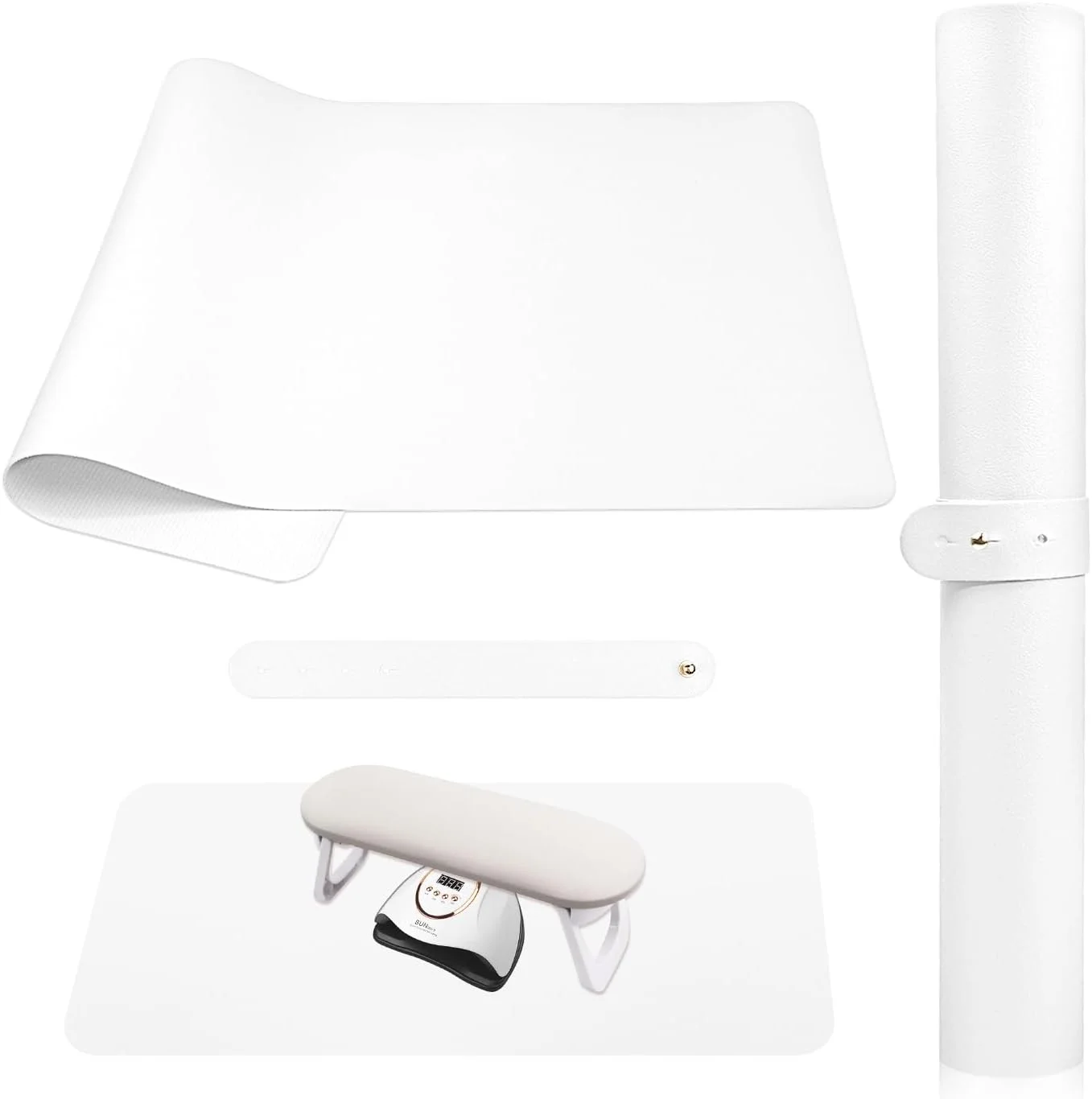 زیرانداز میز طراحی ناخن (فقط زیرانداز)، زیرانداز زیر دستی ناخن برای تکنسین ناخن، زیرانداز ناخن چرمی نرم میکروفایبر PU برای بالشتک زیر دستی ناخن، پد تاشو میز مانیکور، زیرانداز میز ناخن برای بالشتک زیر دست - سفید