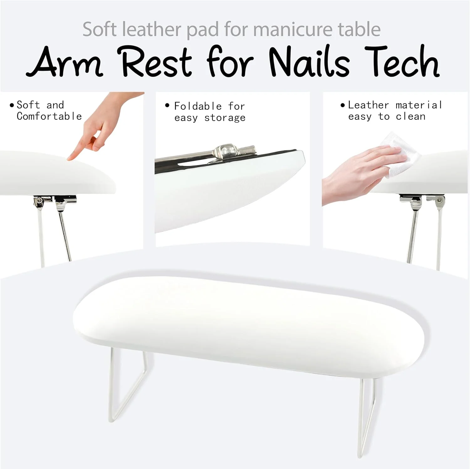 تکیه گاه تاشو دست ناخن - بالشتک چرمی نرم برای میز مانیکور، تکیه گاه راحت دست برای مراقبت از ناخن (سفید) تکیه گاه تاشو دست ناخن - بالشتک چرمی نرم برای میز مانیکور، تکیه گاه راحت دست برای مراقبت از ناخن (سفید)