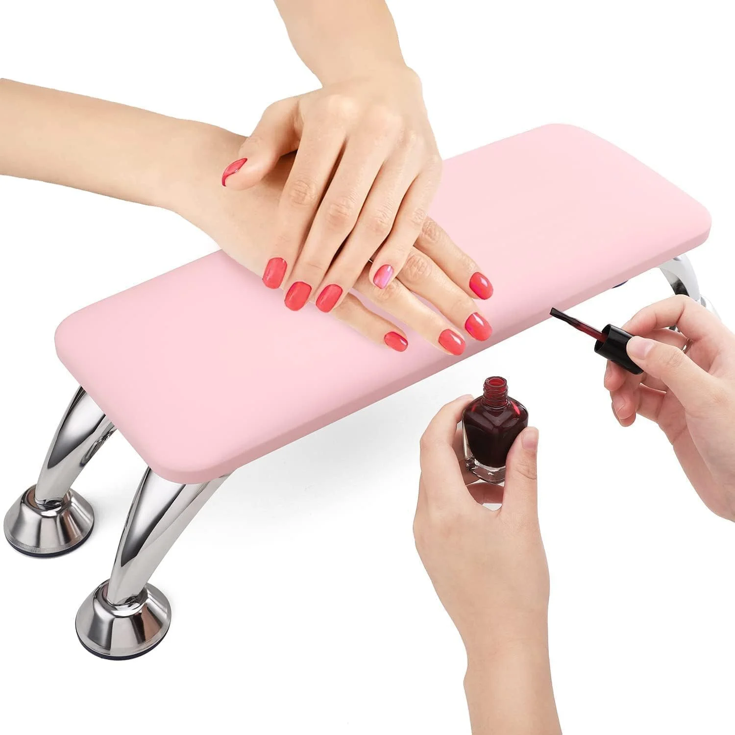 جا دستی ناخن برانسون، زیر دستی ناخن ضد لغزش، تکیه گاه مچی دست چرمی PU، نگهدارنده دست ناخن با پایه تاشو استیل ضد زنگ