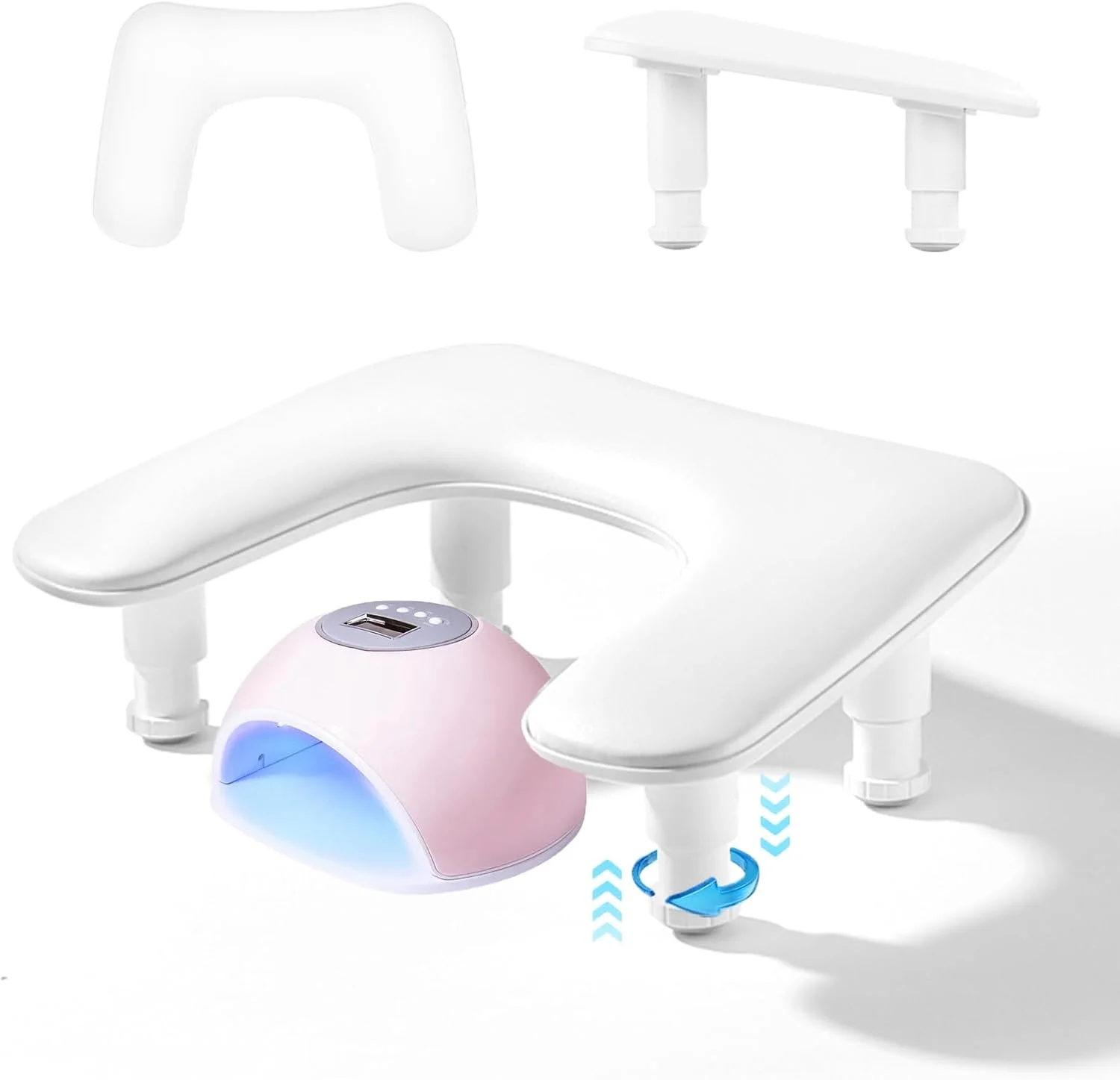 تکیه گاه دست برای ناخن کار، تکیه گاه دست ناخن قابل تنظیم U شکل، بالش بزرگ استراحت دست چرمی PU میکروفیبر برای ناخن کار، مانیکوریست (سفید)