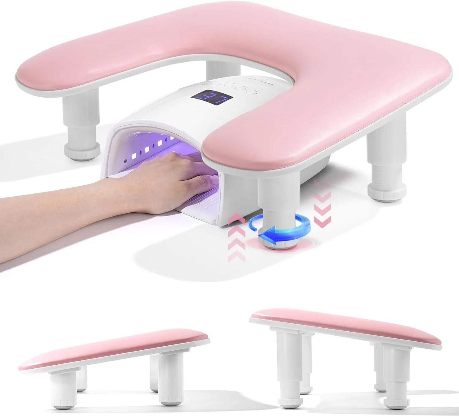 تکیه گاه بزرگ دست Quaferen برای تکنسین های ناخن: نسل دوم تکیه گاه دست U شکل برای مانیکور، پایه استراحت دست با قابلیت تنظیم ارتفاع، روکش چرمی PU میکروفیبر، بالشتک استراحت دست برای ناخن های اکریلیک (صورتی)