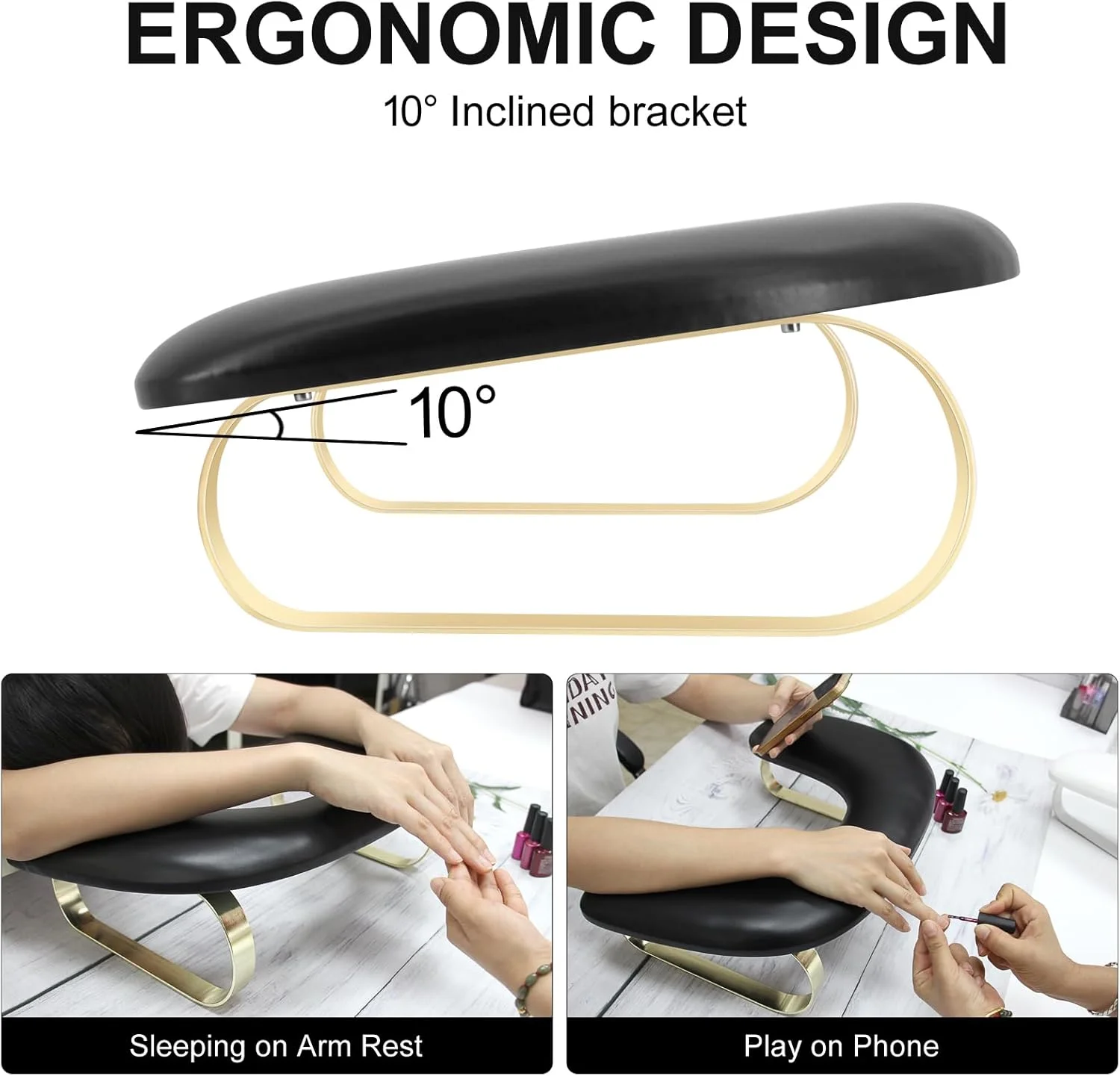 بالشتک استراحت دست مانیکور، تکیه گاه نرم U شکل بازو برای مشتریان، پایه ضد لغزش دست برای مانیکوریست ها، مناسب برای استفاده در سالن های مانیکور پدیکور و منزل، دارای پایه های جداشدنی (مشکی) بالشتک استراحت دست مانیکور، تکیه گاه نرم U شکل بازو برای مشتریان، پایه ضد لغزش دست برای مانیکوریست ها، مناسب برای استفاده در سالن های مانیکور پدیکور و منزل، دارای پایه های جداشدنی (مشکی)