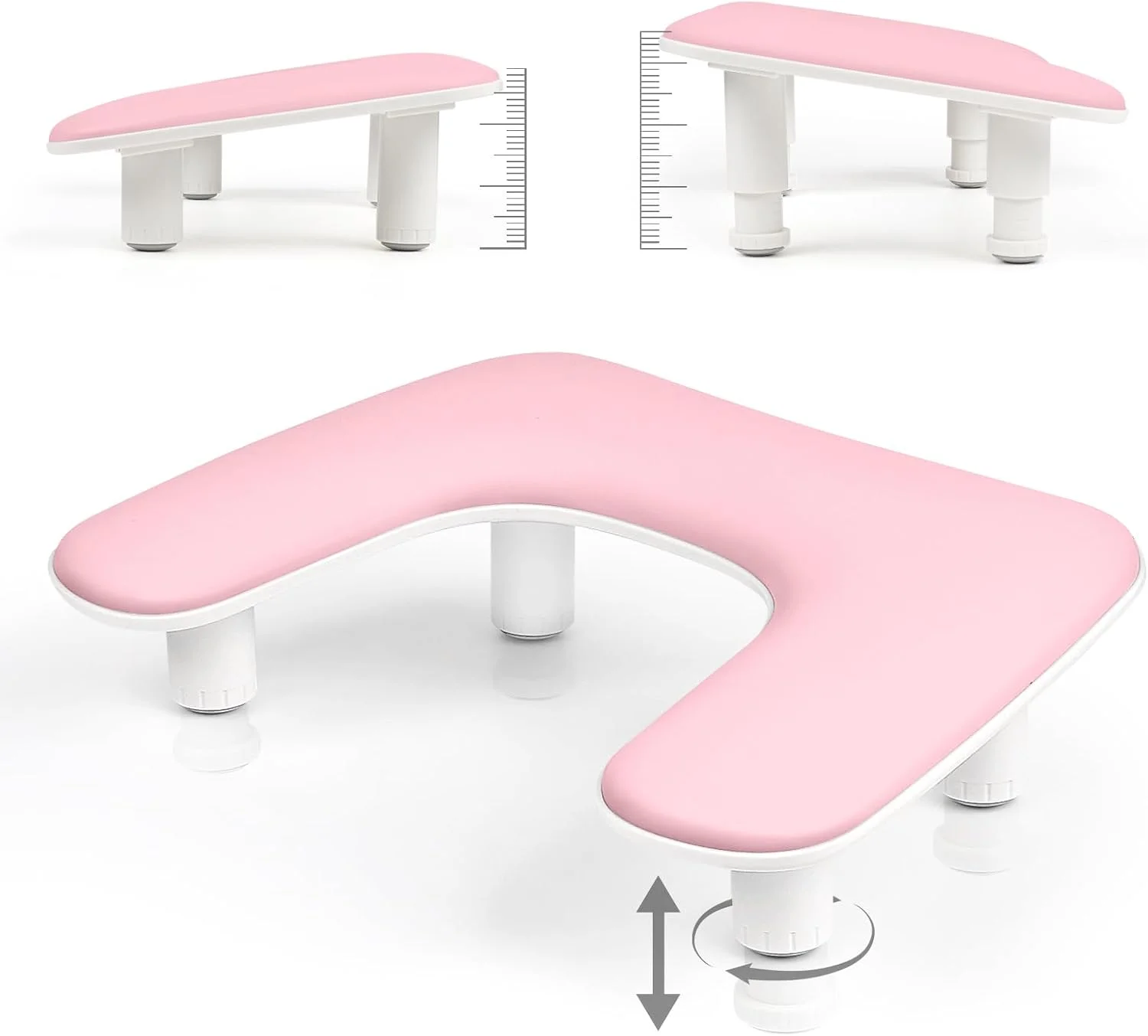 تکیه گاه دست برای ناخن کار، تکیه گاه دست ناخن مانیکور U شکل با قابلیت تنظیم ارتفاع، تکیه گاه بزرگ دست چرمی PU میکروفیبر برای ناخن کار، کوسن تکیه گاه دست مانیکور حرفه ای سالن (صورتی)