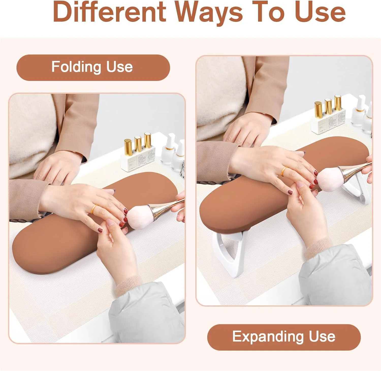 تکیه گاه دست سوبای برای ناخن کار، تکیه گاه تاشو چرمی PU برای نگهدارنده دست، پایه بالشتک تکیه گاه دست با زیرانداز میز طراحی ناخن برای مانیکور، ابزار لوازم جانبی طراحی ناخن برای استفاده در سالن و منزل - کاراملی تکیه گاه دست سوبای برای ناخن کار، تکیه گاه تاشو چرمی PU برای نگهدارنده دست، پایه بالشتک تکیه گاه دست با زیرانداز میز طراحی ناخن برای مانیکور، ابزار لوازم جانبی طراحی ناخن برای استفاده در سالن و منزل - کاراملی