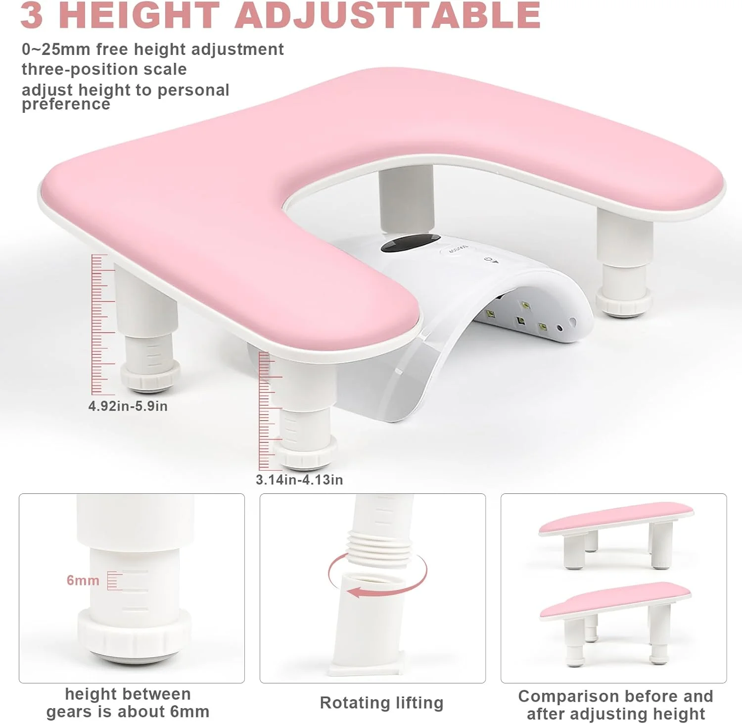 تکیه گاه دست برای ناخن کار، تکیه گاه دست ناخن مانیکور U شکل با قابلیت تنظیم ارتفاع، تکیه گاه بزرگ دست چرمی PU میکروفیبر برای ناخن کار، کوسن تکیه گاه دست مانیکور حرفه ای سالن (صورتی) تکیه گاه دست برای ناخن کار، تکیه گاه دست ناخن مانیکور U شکل با قابلیت تنظیم ارتفاع، تکیه گاه بزرگ دست چرمی PU میکروفیبر برای ناخن کار، کوسن تکیه گاه دست مانیکور حرفه ای سالن (صورتی)