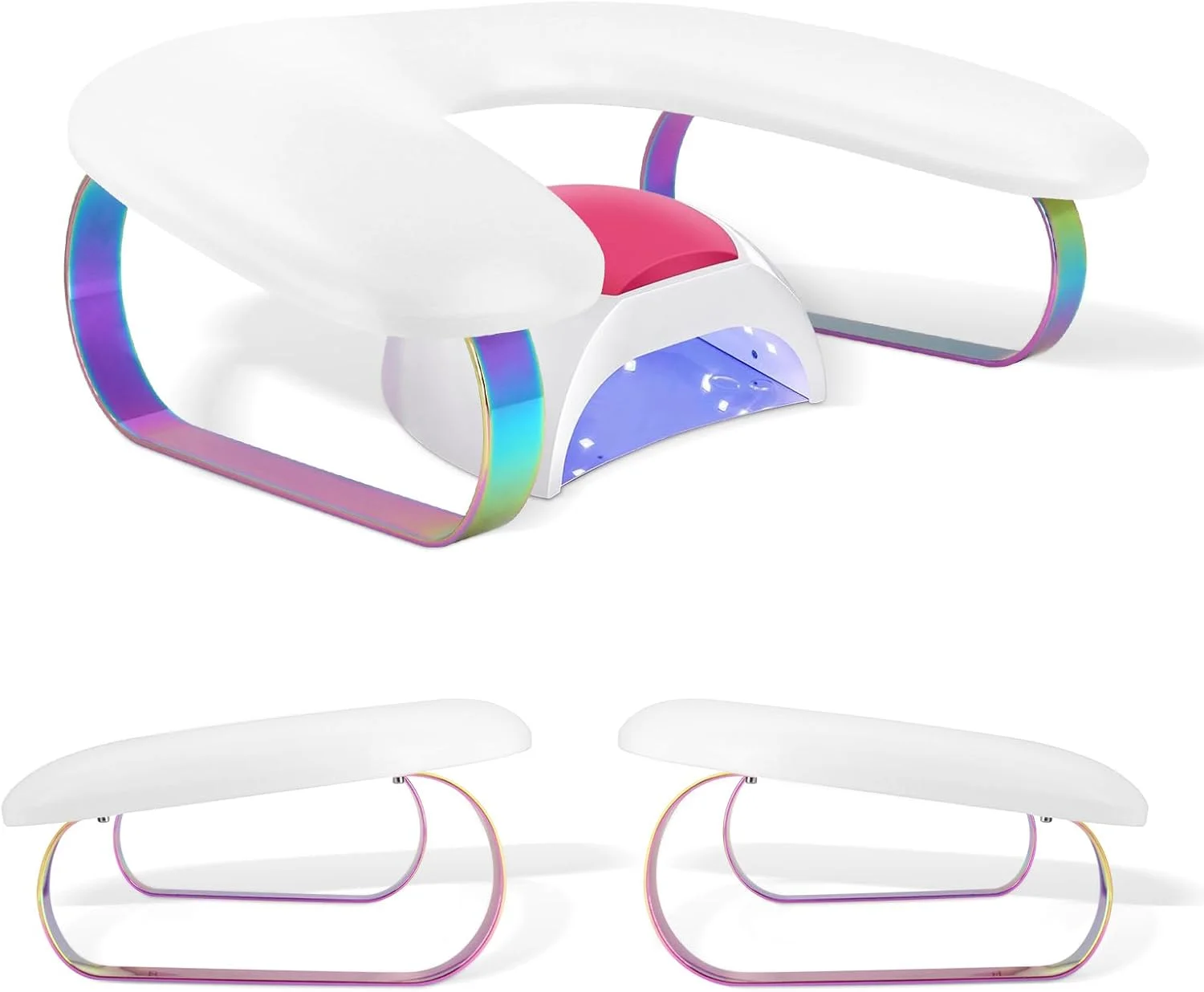 بالشتک استراحت دست ناخن، بالش استراحت دست ناخن U شکل، استند استراحت دست مانیکور چرمی PU با پایه جداشدنی ضد لغزش، ابزار ناخن DIY خانگی تکنسین سالن ناخن (سفید P)