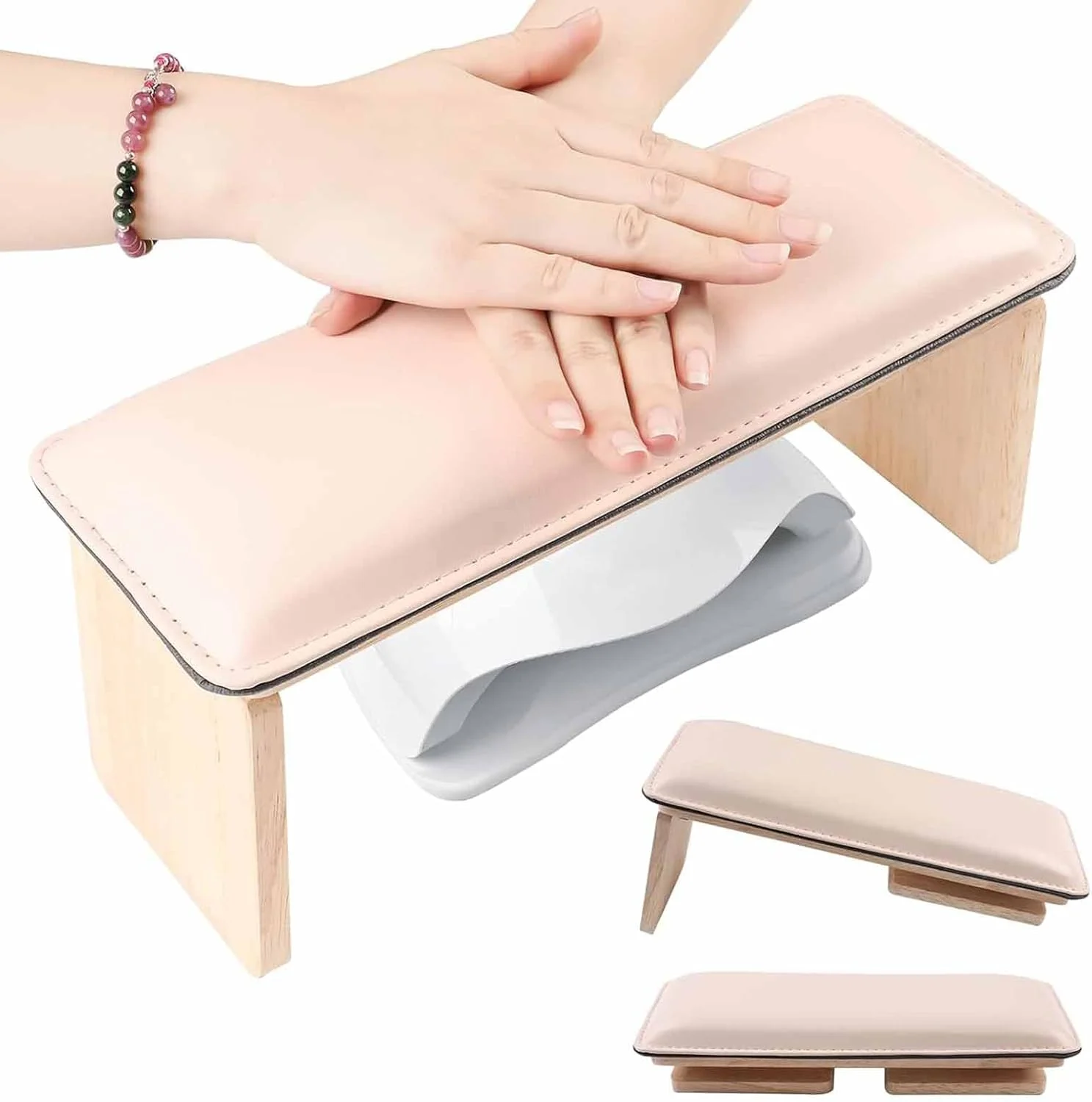 تکیه گاه دست تاشو چوبی تزویق، تکیه گاه دست مخصوص ناخن کار، چوب جامد با چرم مصنوعی نرم و اسفنج متراکم، بالشتک حرفه ای ناخن