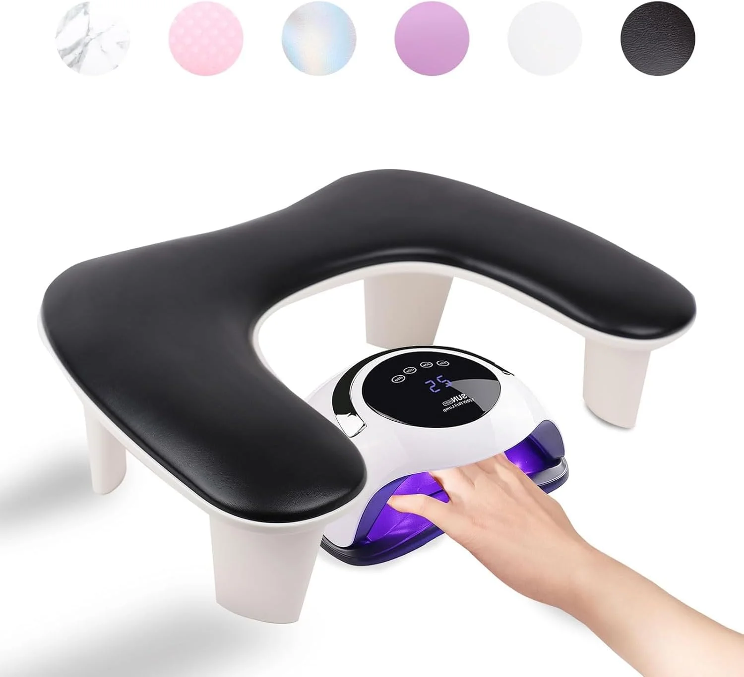 پایه استراحت دست مانیکور حرفه ای U شکل، روکش چرم PU میکروفایبر، بالشتک بزرگ مشکی