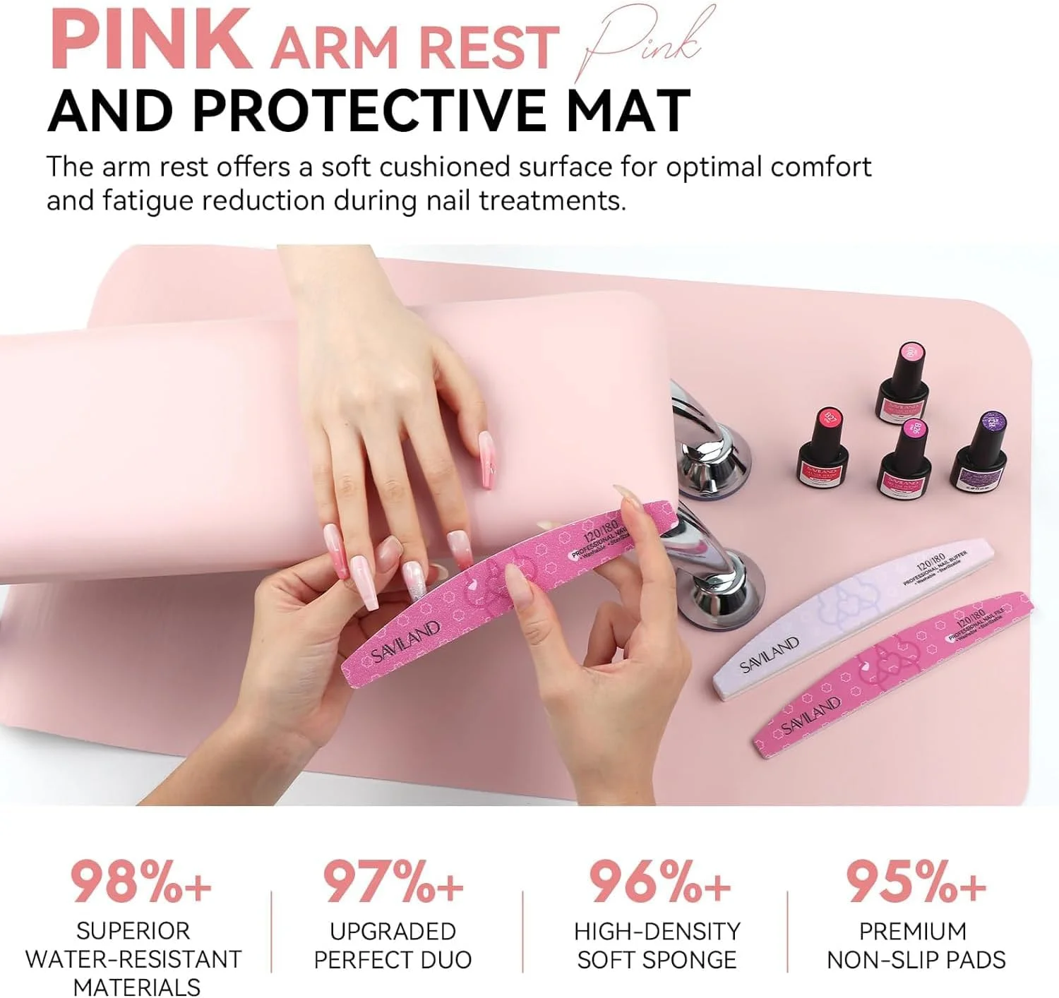 استند حرفه ای زیر دستی طراحی ناخن با زیرانداز. زیر دستی چرمی مصنوعی برای ناخن های اکریلیک، دارای بالشتک اسفنجی نرم و نگهدارنده دست و زیرانداز ضد لغزش میز ناخن، مناسب برای استفاده تکنسین های ناخن (صورتی)