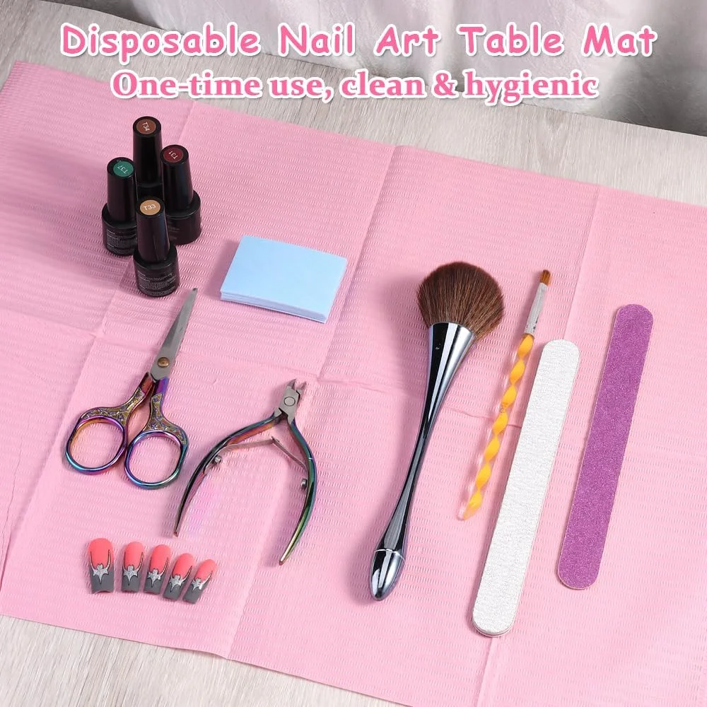 50 عدد زیرانداز یکبار مصرف میز طراحی ناخن، حوله کاغذی صورتی تاشو از جنس خمیر چوب برای تمرین کاشت ناخن اکریلیک، پدهای تمیز کننده ضد آب 3 لایه، لوازم پوشش میز ناخن برای مانیکور سالن