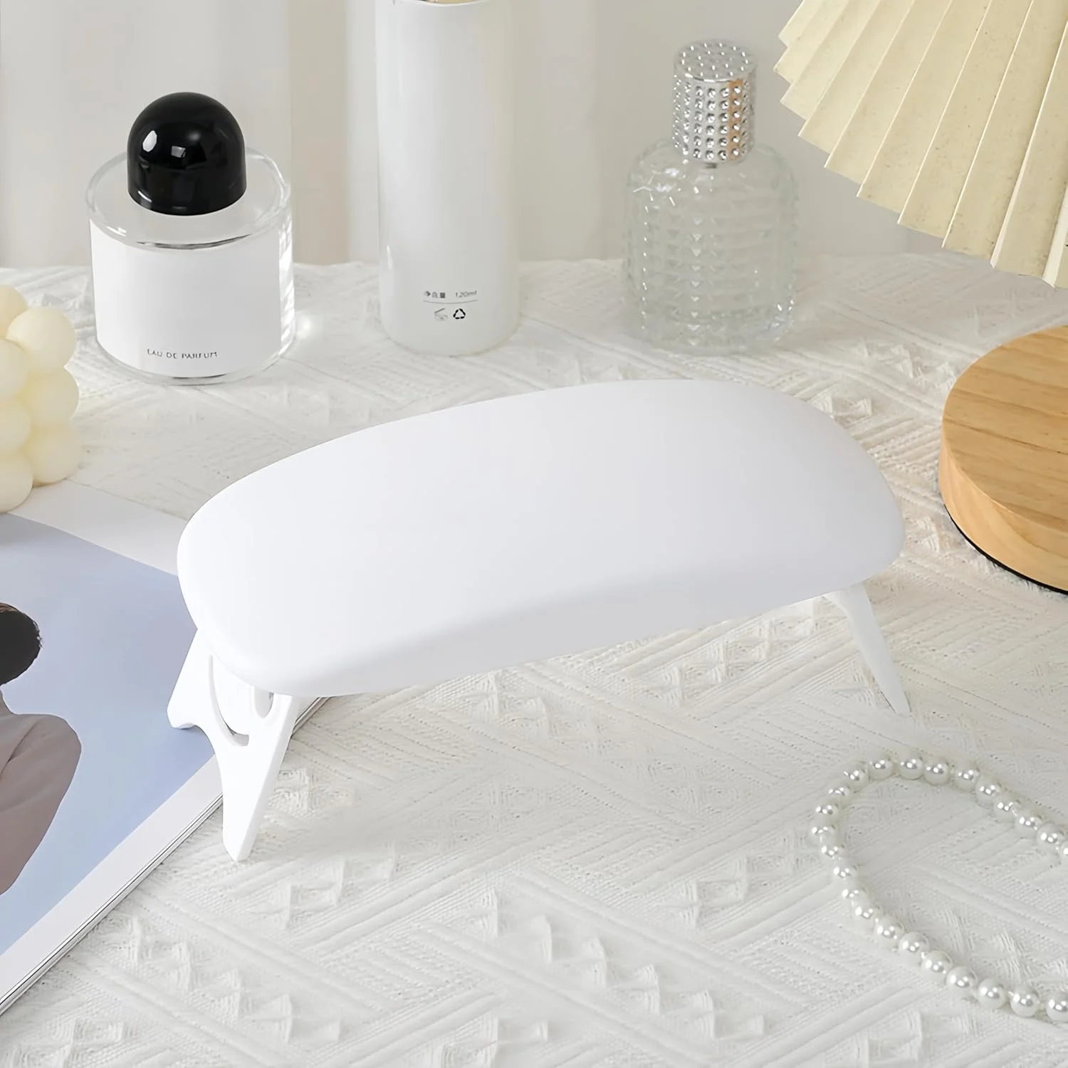 تکیه گاه تاشو دست برای ناخن، بالشتک، پشتیبانی مچ دست، لوازم طراحی ناخن، سفید