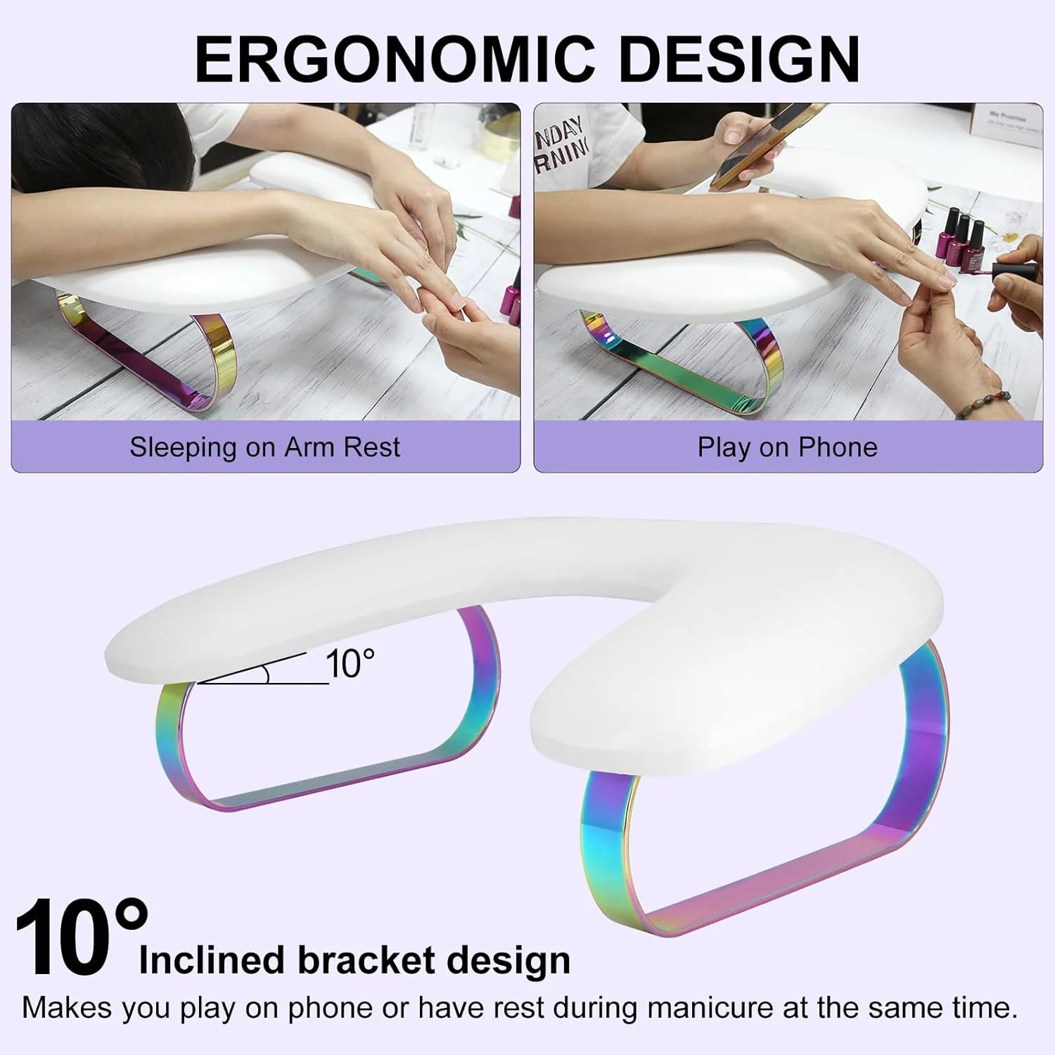 بالشتک استراحت دست ناخن، بالش استراحت دست ناخن U شکل، استند استراحت دست مانیکور چرمی PU با پایه جداشدنی ضد لغزش، ابزار ناخن DIY خانگی تکنسین سالن ناخن (سفید P)