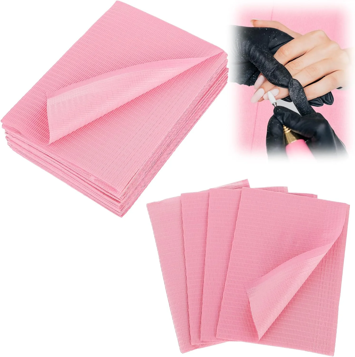 20 عدد زیرانداز یکبار مصرف ناخن Cobee، دستمال کاغذی ضد آب صورتی برای مانیکوریست ها، پدهای تمیز کننده حوله ناخن پدهای تاشو میز برای میزهای مخصوص ناخن، لوازم جانبی تاتو (صورتی)