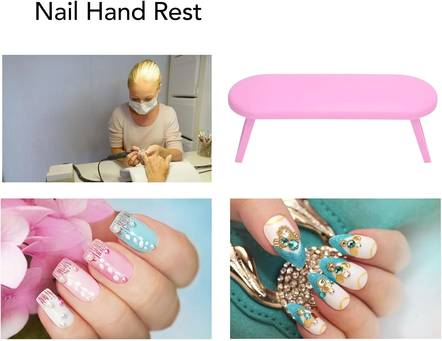 جا دستی تاشو ناخن، بالشتک سبک وزن برای زیر دست هنگام کاشت ناخن با روکش قابل شستشو مناسب استفاده تکنسین های ناخن (صورتی بیضی)
