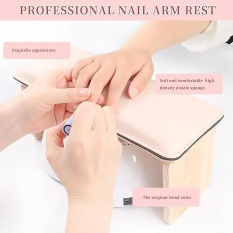 تکیه گاه دست تاشو چوبی تزویق، تکیه گاه دست مخصوص ناخن کار، چوب جامد با چرم مصنوعی نرم و اسفنج متراکم، بالشتک حرفه ای ناخن