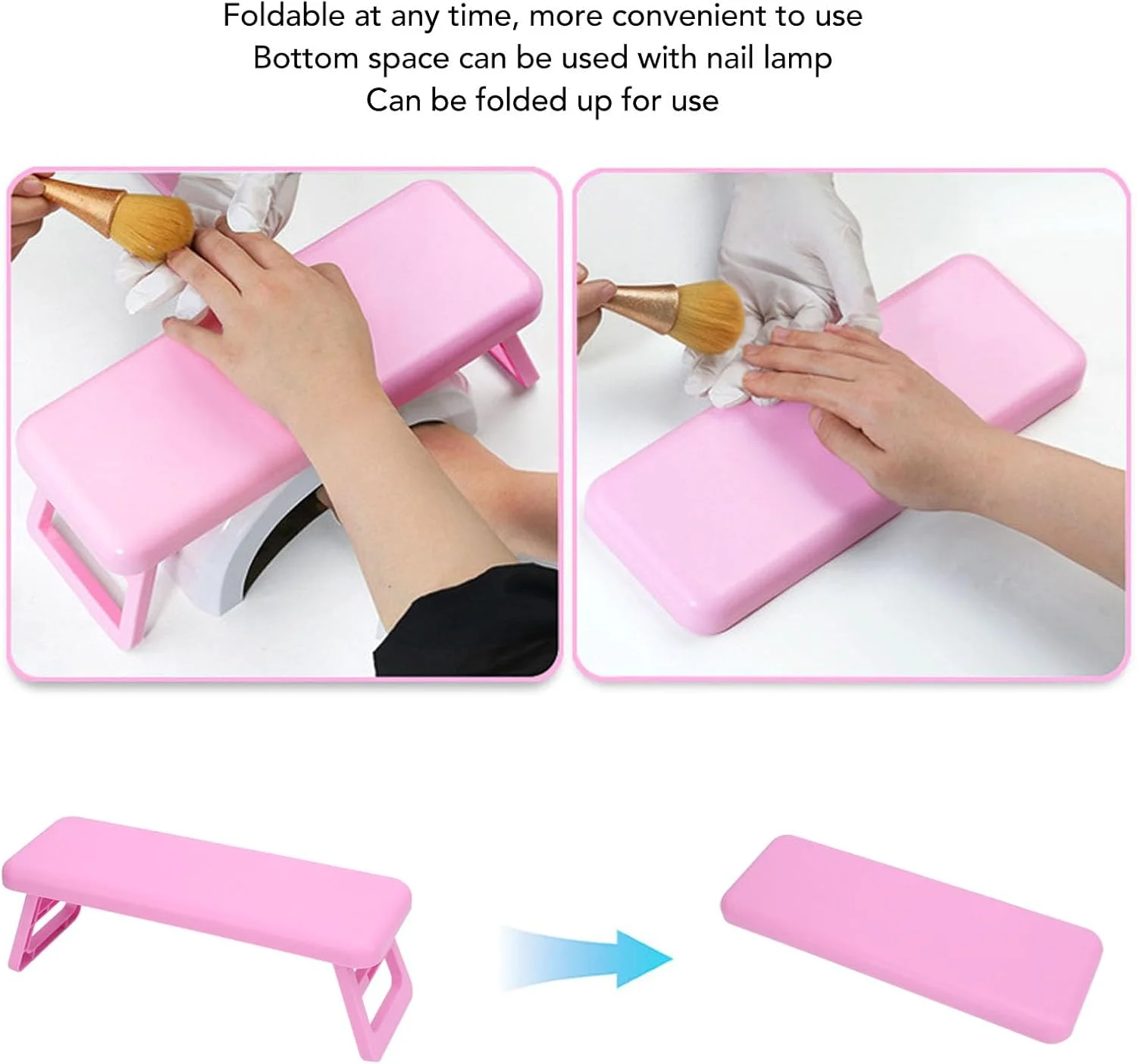 نگهدارنده دست ناخن ژرنی، پایه نگهدارنده تاشو پلاستیکی دست برای لامپ ناخن کمتر از 8 سانتی متر، بالشتک نگهدارنده دست قابل شستشو برای تکنسین های ناخن، سالن ها، آموزشگاه های زیبایی (صورتی)