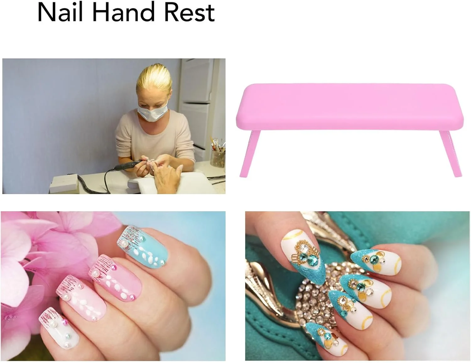 نگهدارنده دست ناخن ژرنی، پایه نگهدارنده تاشو پلاستیکی دست برای لامپ ناخن کمتر از 8 سانتی متر، بالشتک نگهدارنده دست قابل شستشو برای تکنسین های ناخن، سالن ها، آموزشگاه های زیبایی (صورتی)