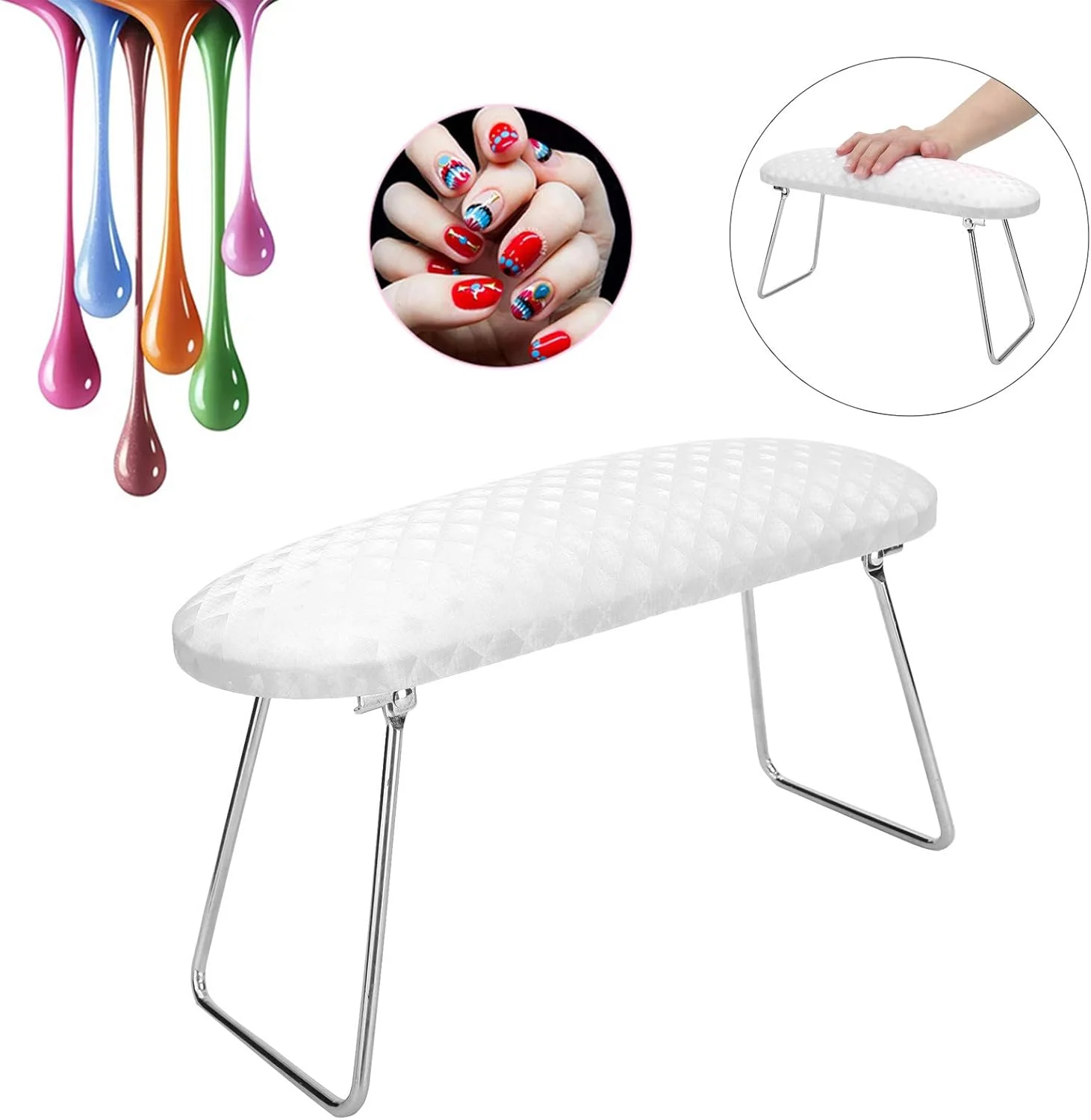 بالشتک استراحت دست ناخن از جنس چرم میکروفیبر، بالشتک مانیکور چرمی استراحت دست، پایه استیل ضد زنگ، نگهدارنده دست برای طراحی ناخن مناسب بانوان و دختران