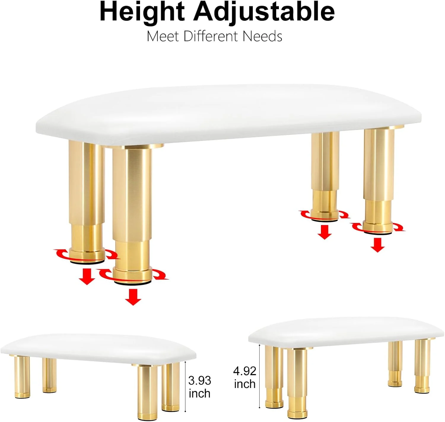 تکیه گاه دست برای ناخن کار، تکیه گاه دست مانیکور با قابلیت تنظیم ارتفاع، تکیه گاه دست چرمی تمیز شونده برای استفاده در سالن های آرایشی و منزل، پایه های طلایی ضد لغزش (سفید) تکیه گاه دست برای ناخن کار، تکیه گاه دست مانیکور با قابلیت تنظیم ارتفاع، تکیه گاه دست چرمی تمیز شونده برای استفاده در سالن های آرایشی و منزل، پایه های طلایی ضد لغزش (سفید)